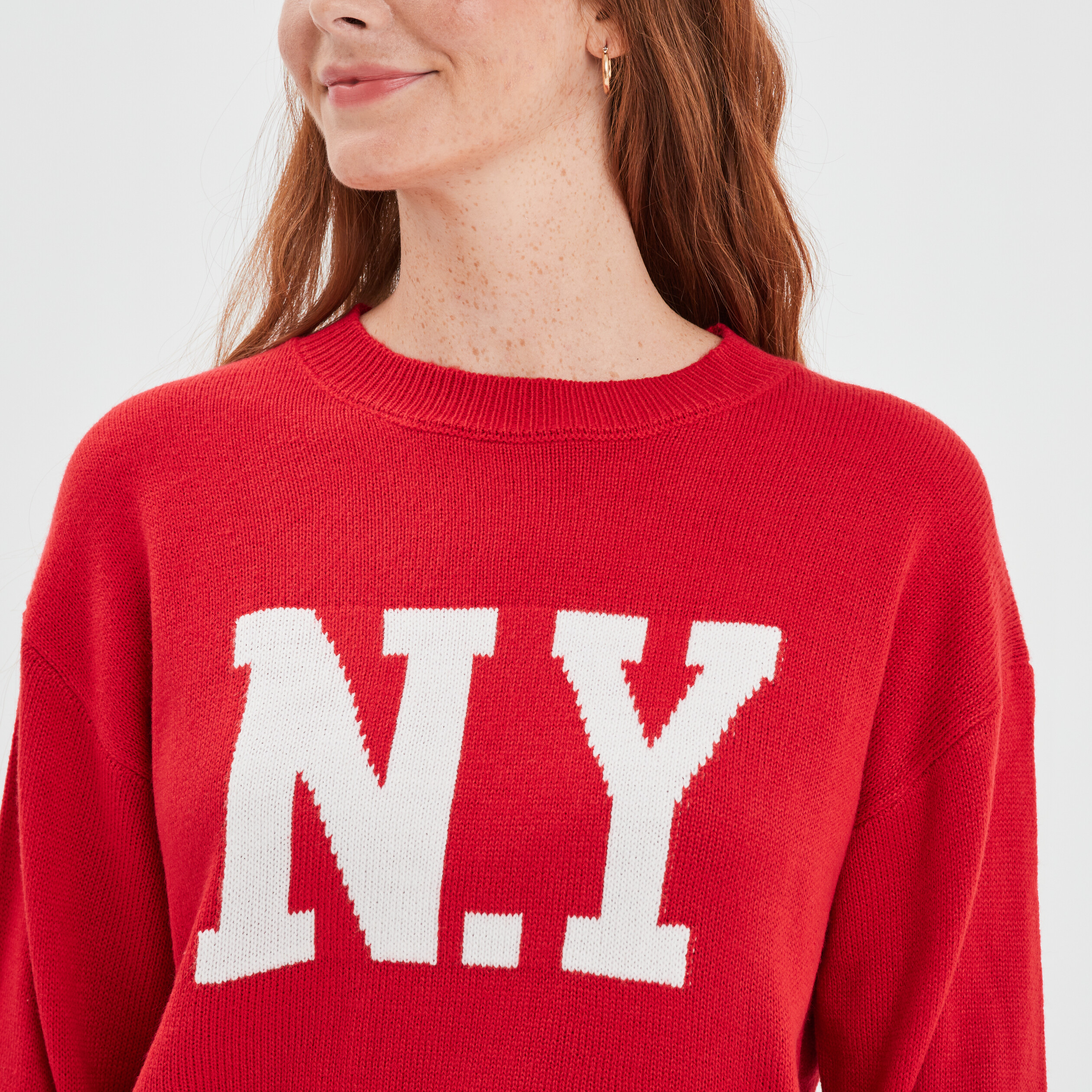 Pull col rond manches longues Creeks rouge femme