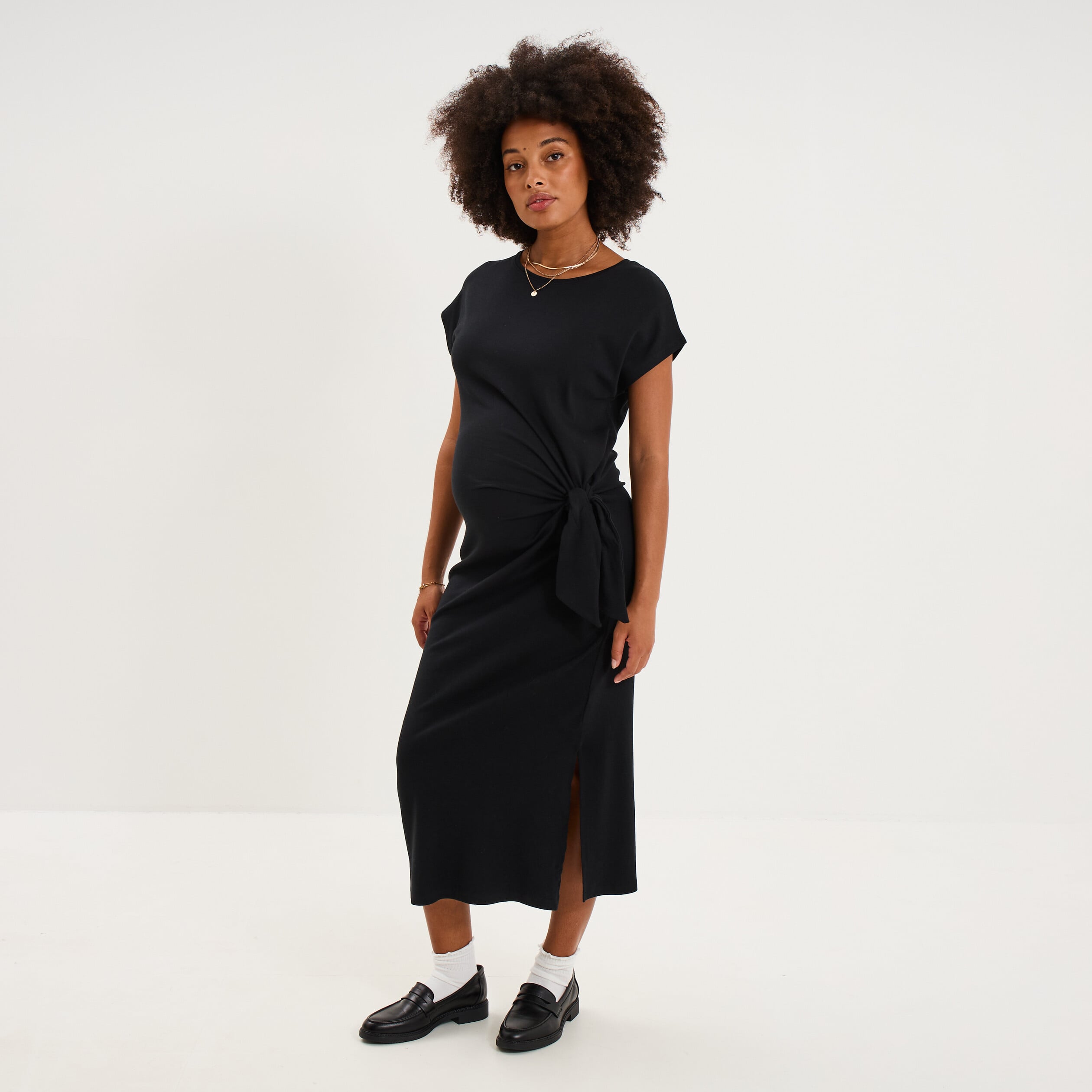 Robe de grossesse longue avec noeud noir femme maternit&eacute;