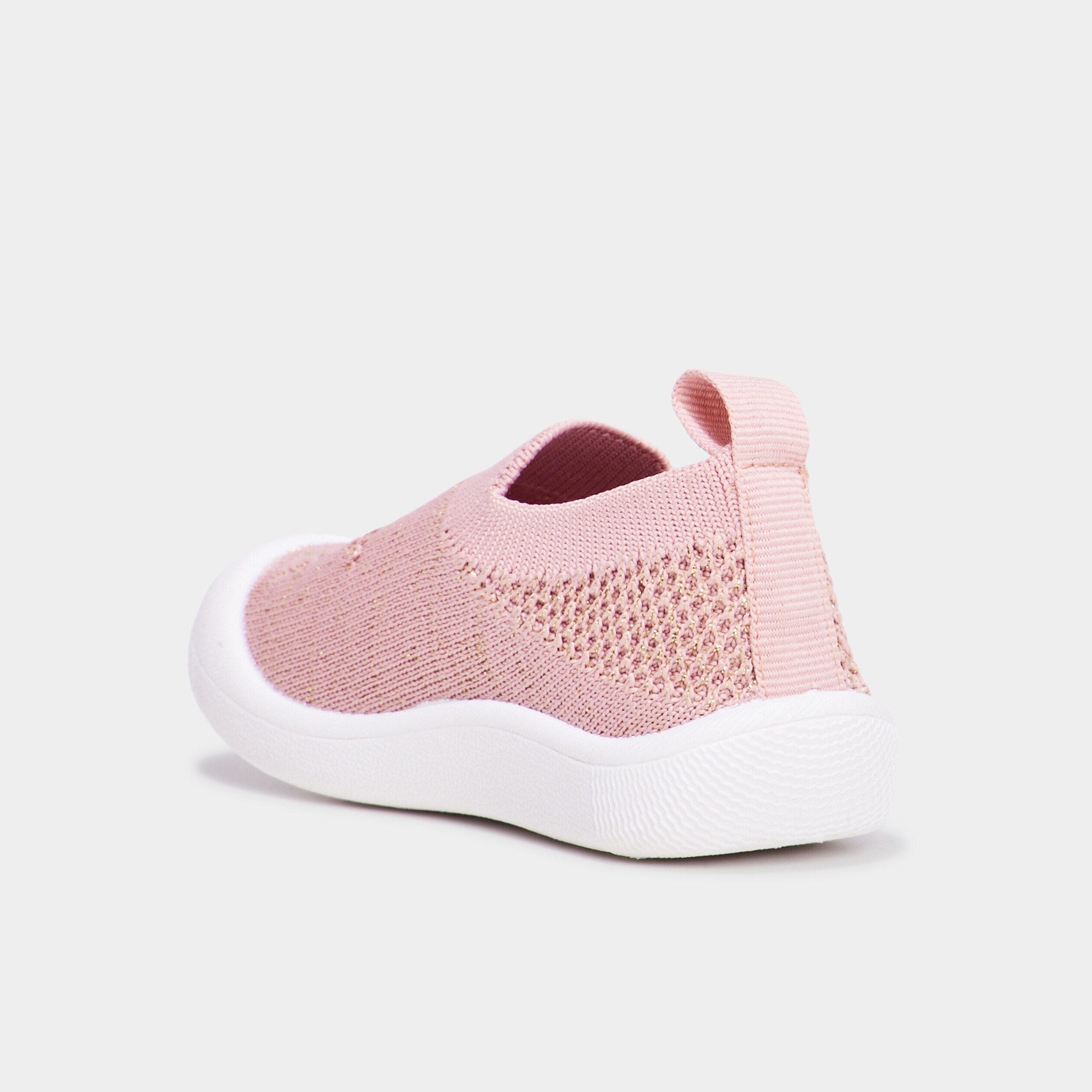 Chaussons tricot à semelle souple rose bébé fille