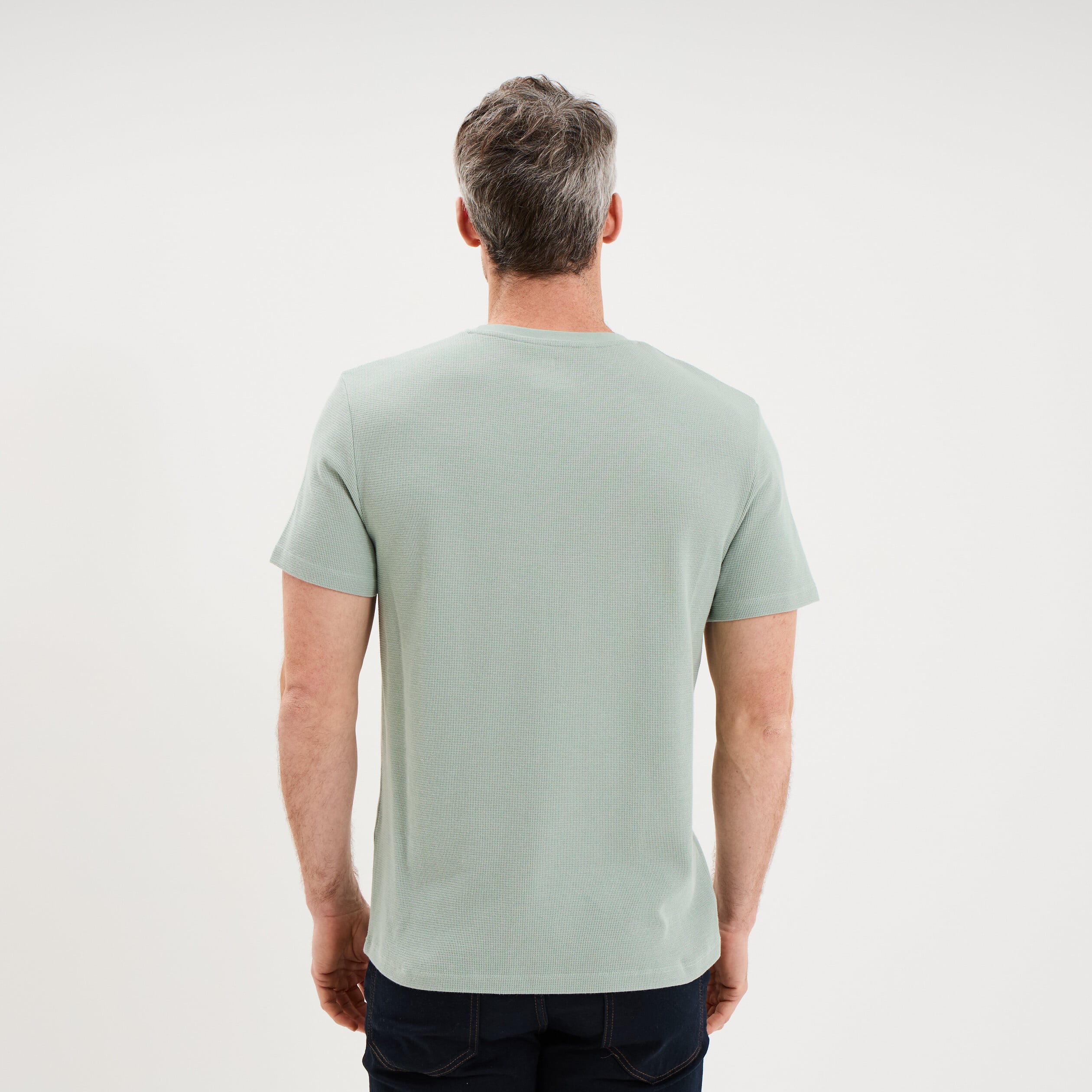 T-shirt textur&eacute; droit col rond coton vert pastel homme