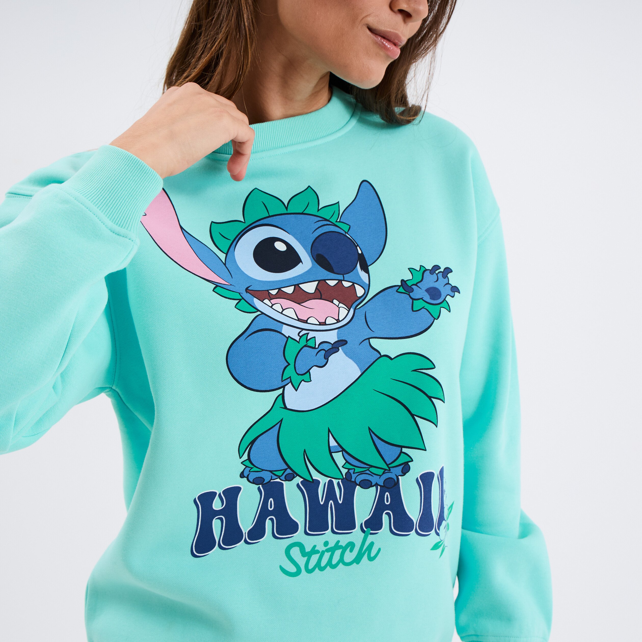 sweat manches longues coton stitch vert turquoise femme Sweat manches longues coton Stitch vert turquoise femme
