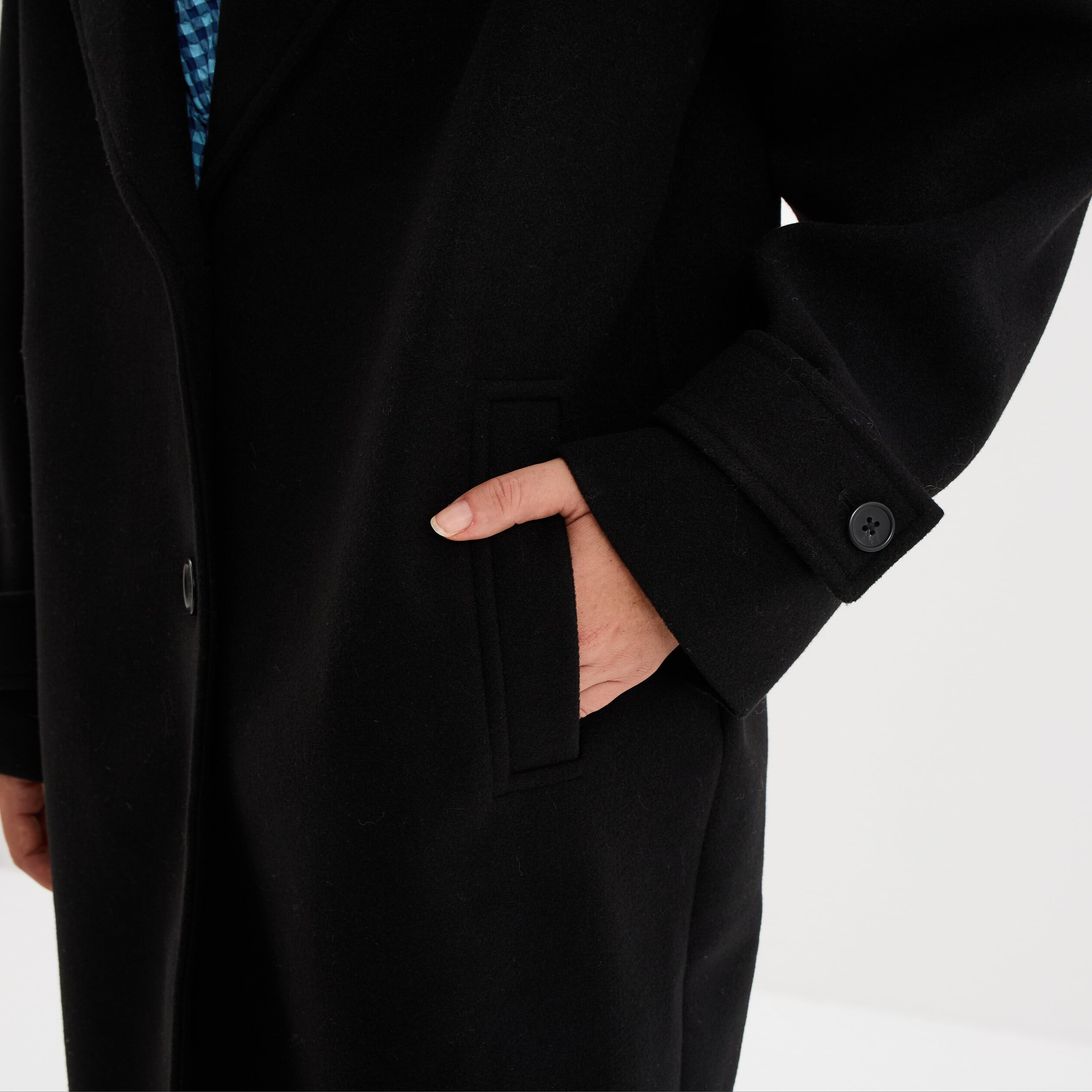 Manteau long oversize col tailleur noir femme
