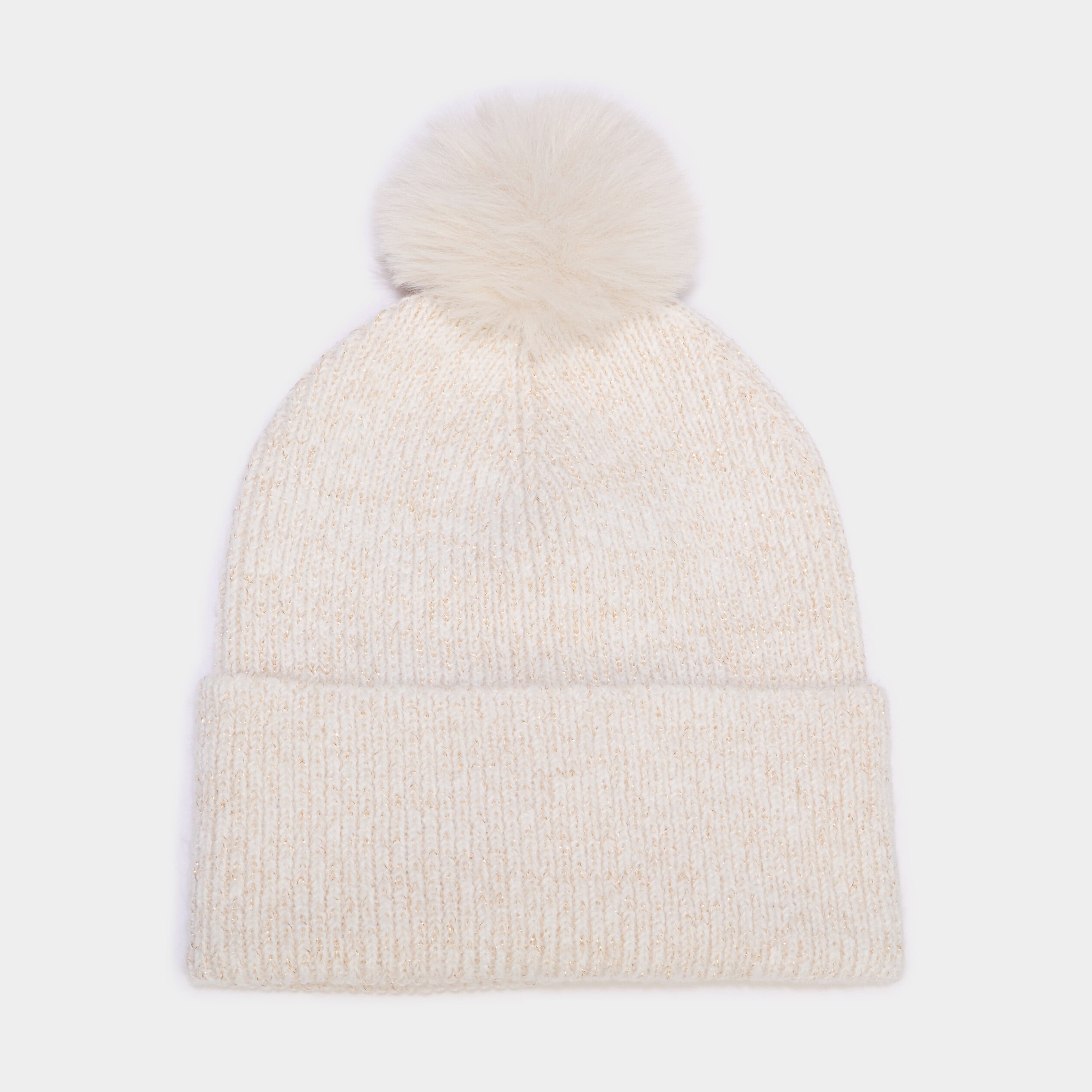Bonnet tricot avec pompon ivoire femme