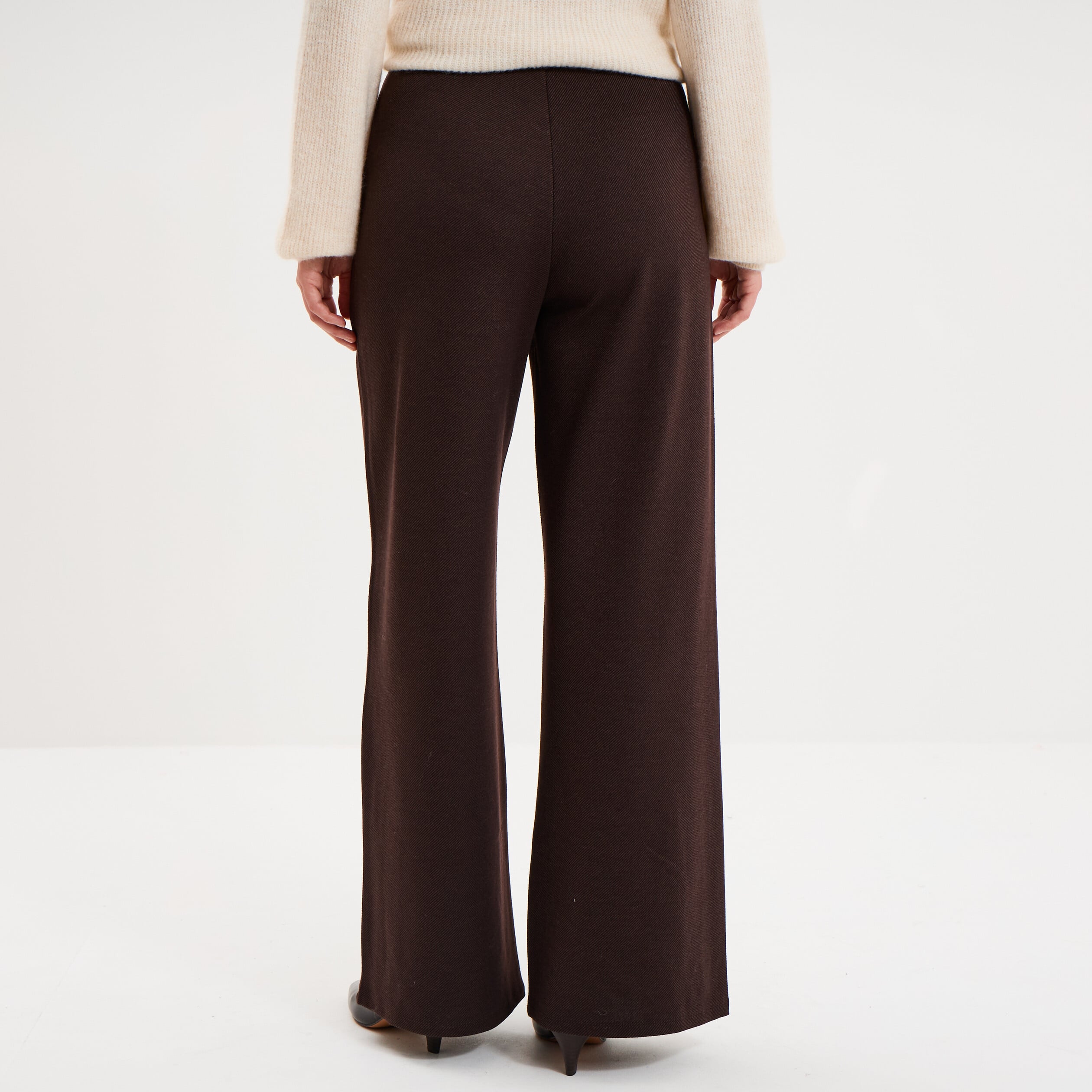 Pantalon large fluide taille &eacute;lastiqu&eacute;e marron fonc&eacute; femme