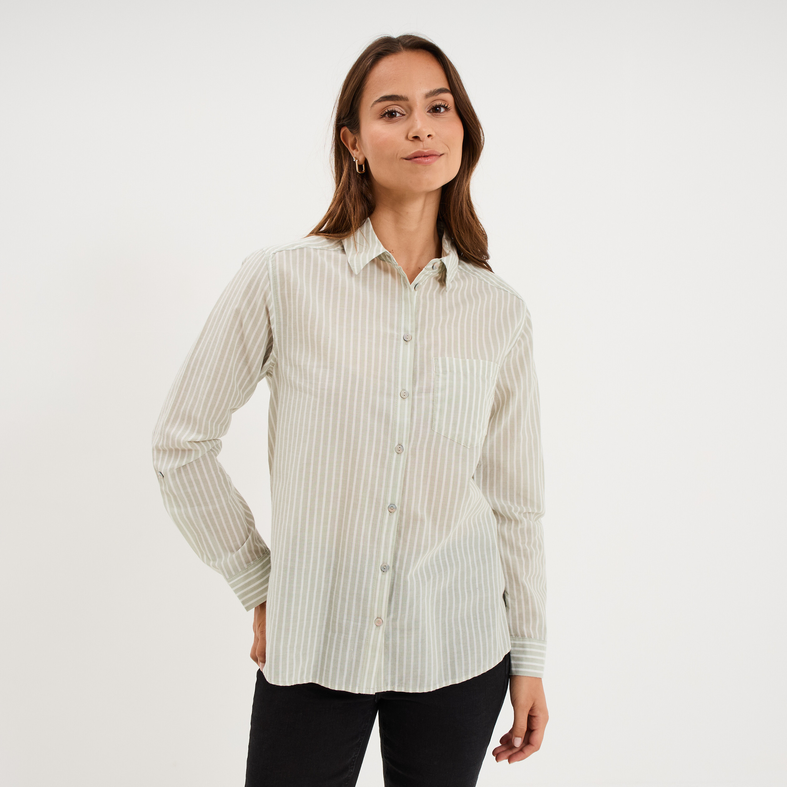 Chemise manches ajustables 1 poche coton vert clair femme