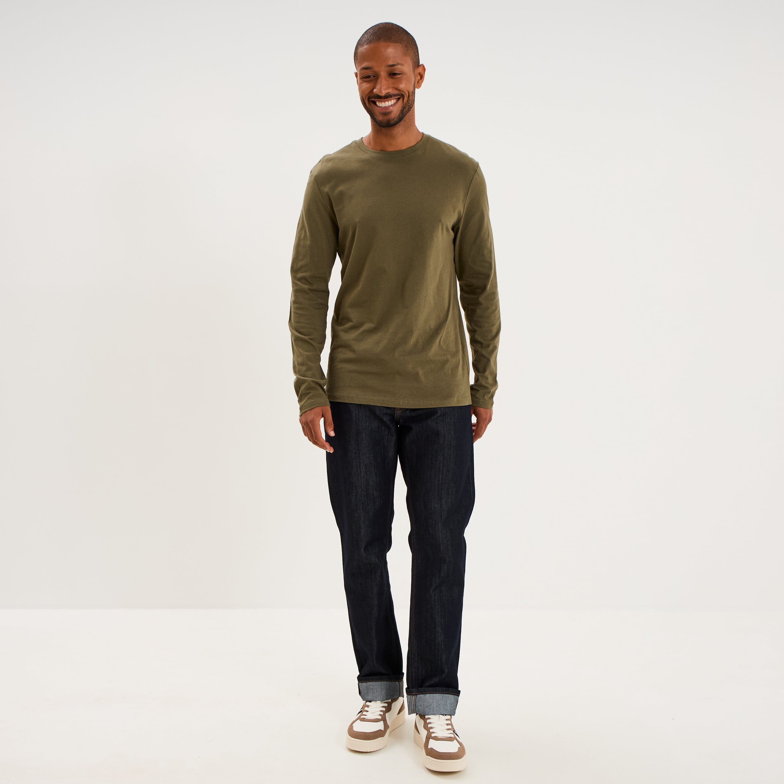 T-shirt manches longues vert kaki homme