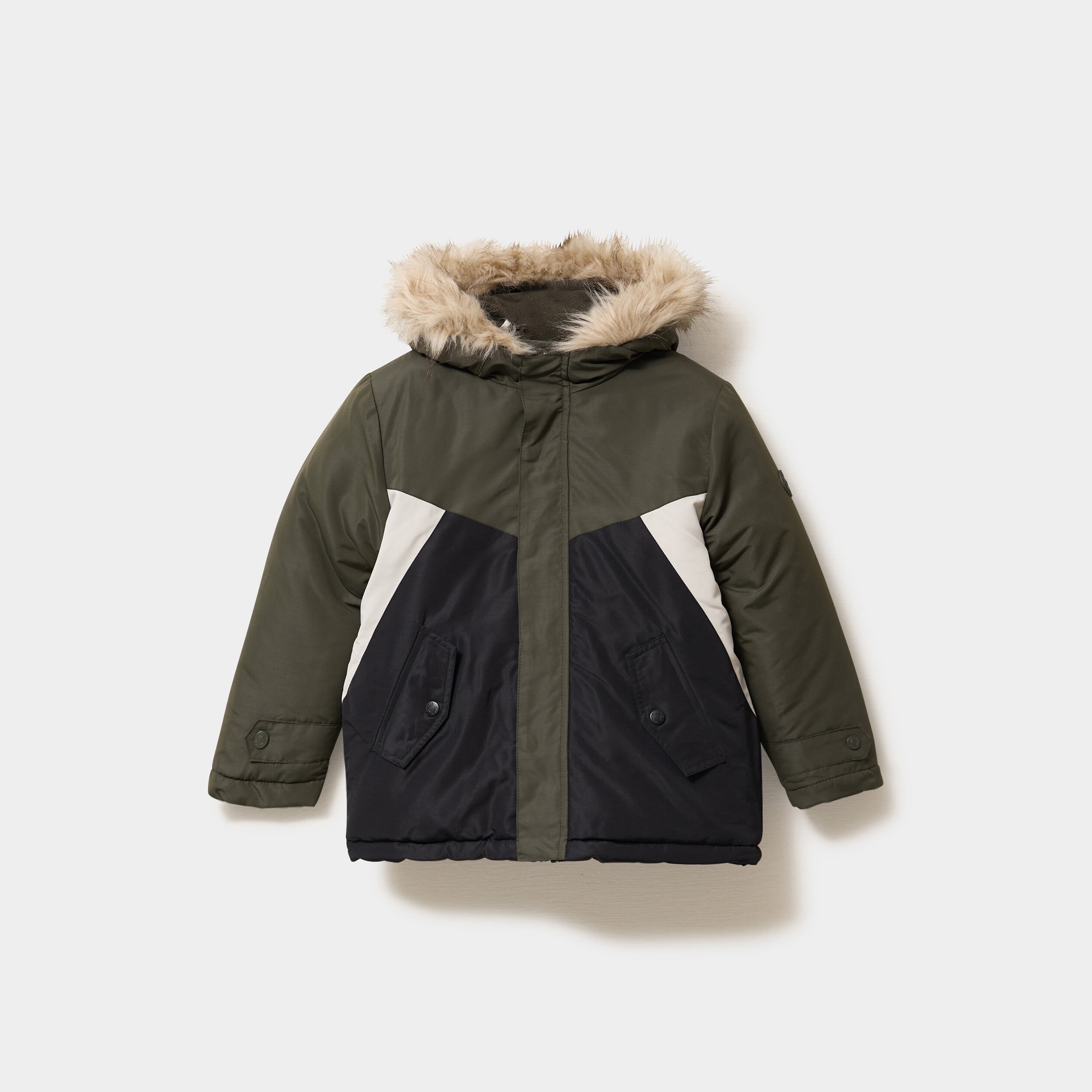 Parka 3-en-1 &agrave; capuche fausse fourrure vert kaki gar&ccedil;on