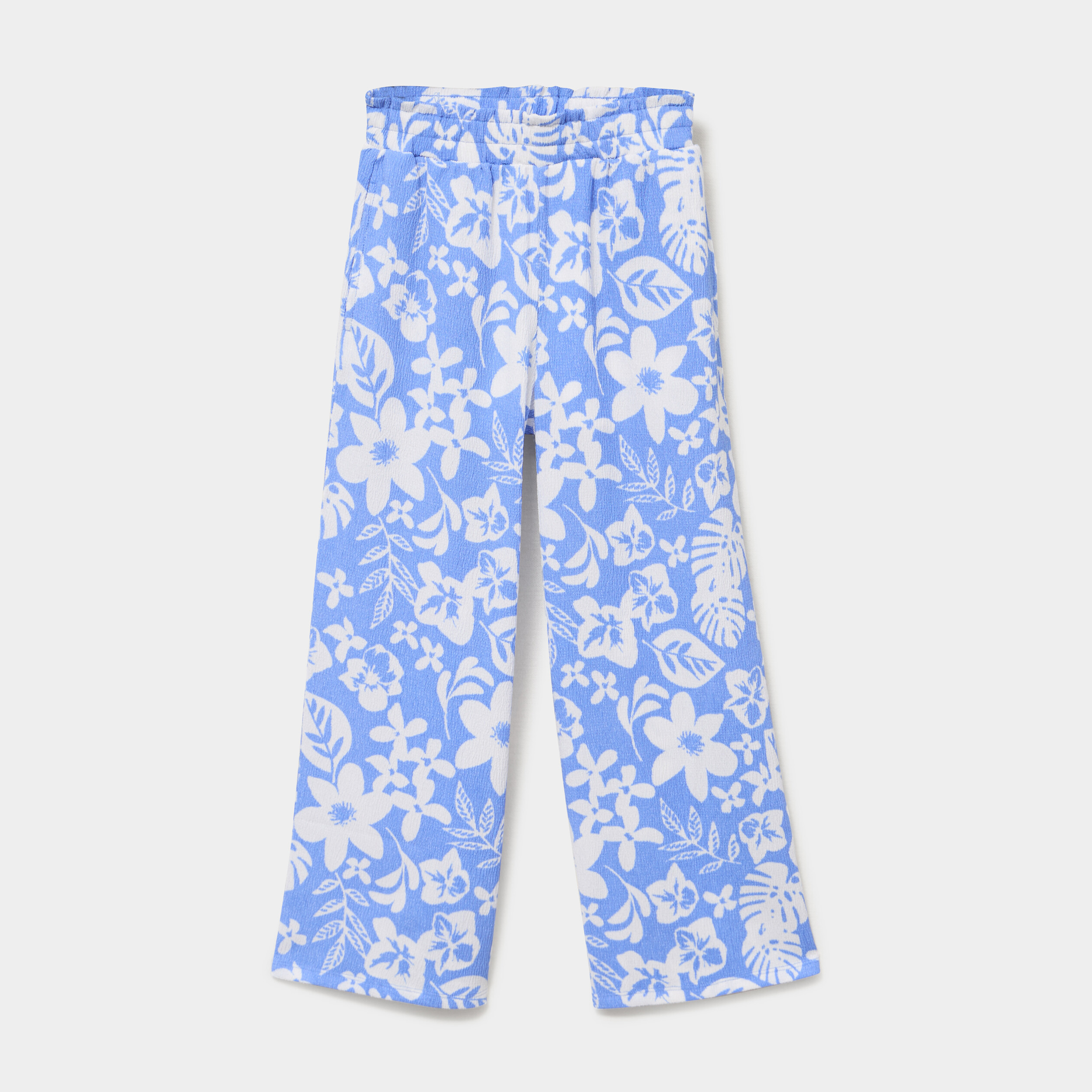 Pantalon taille &eacute;lastiqu&eacute;e effet froiss&eacute; bleu fille