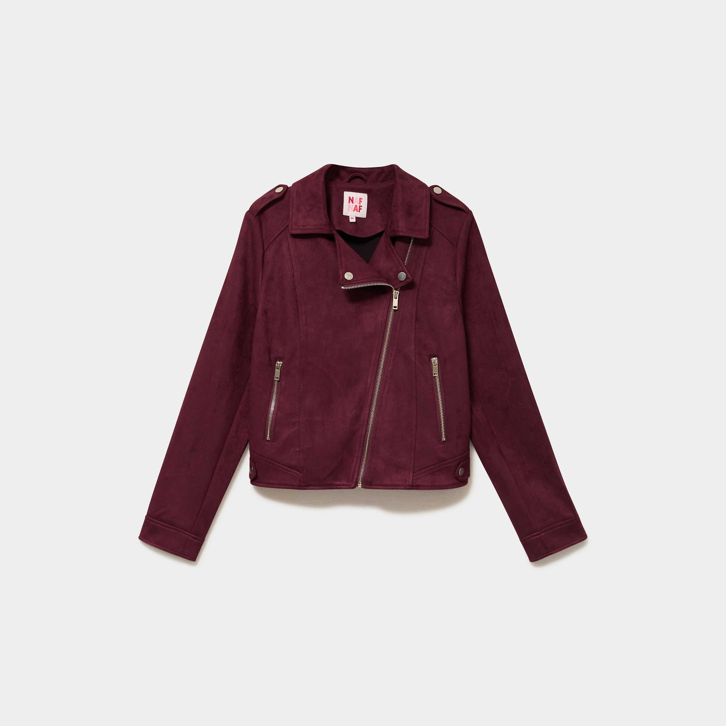 Veste biker effet su&eacute;dine violet fonc&eacute; femme