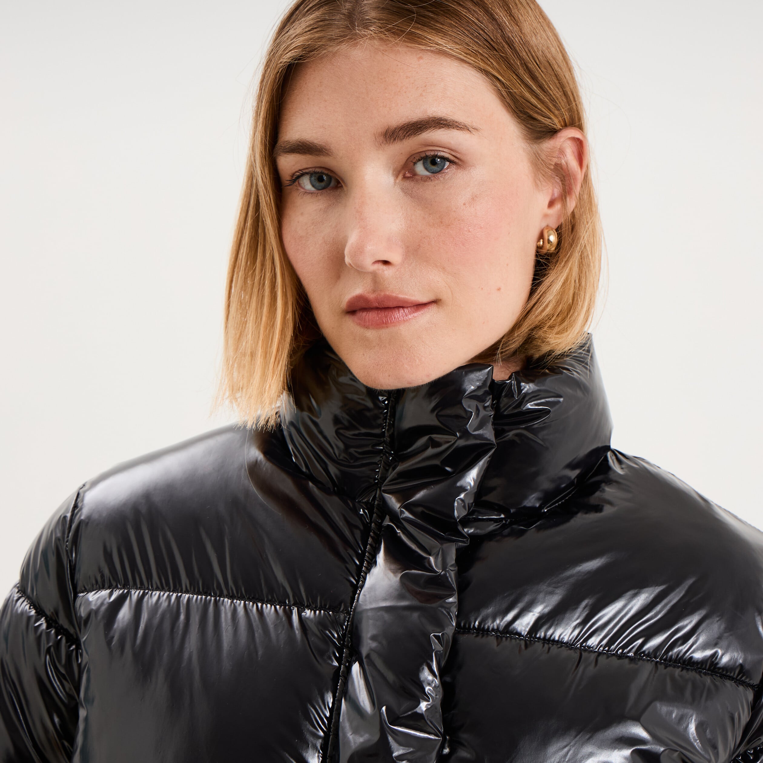 Doudoune courte oversize col montant noir femme