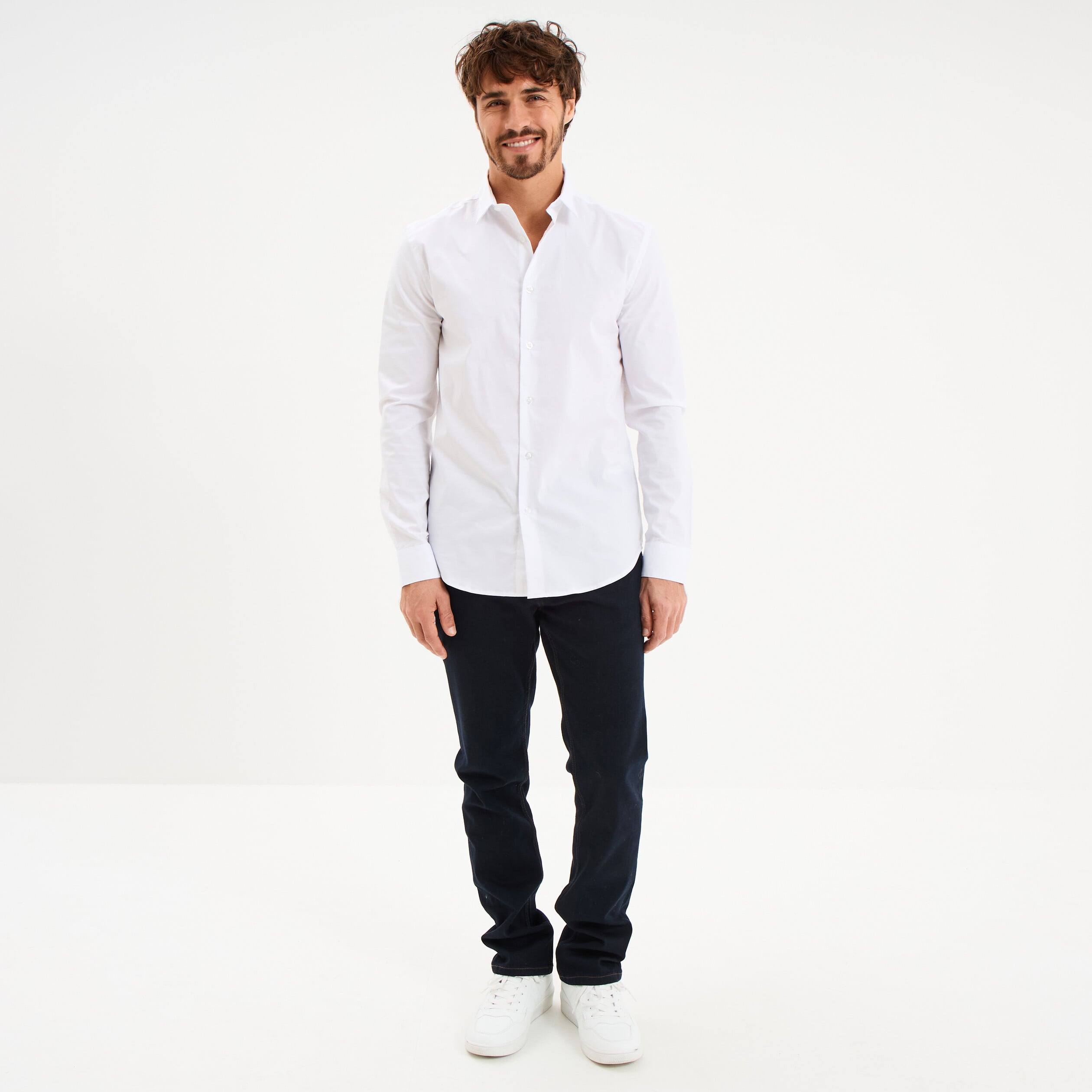 Chemise stretch manches longues blanc homme