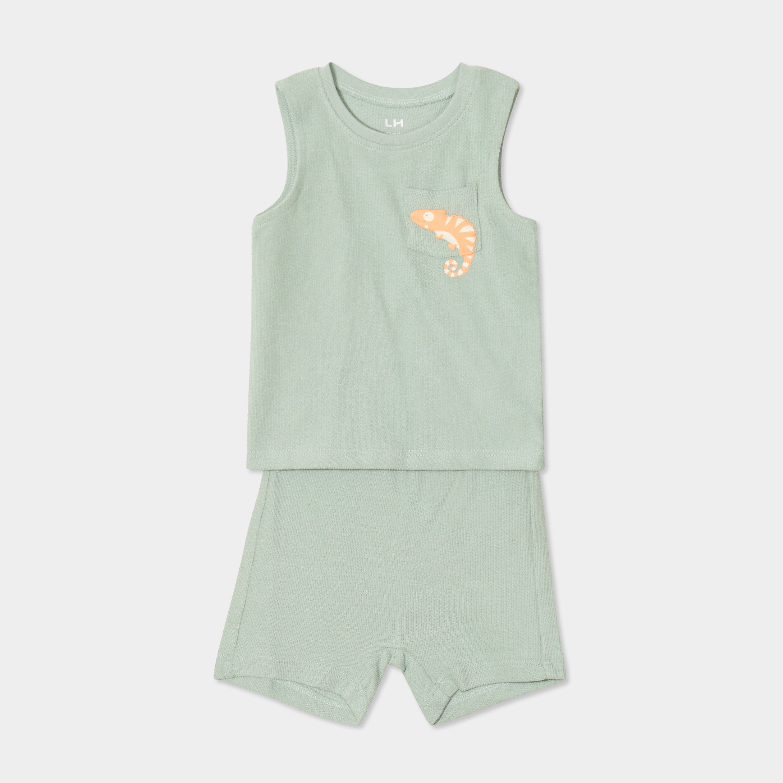 ensemble 2 pieces debardeur short coton vert pastel bebeg Ensemble 2 pièces débardeur short coton vert pastel bébé garçon