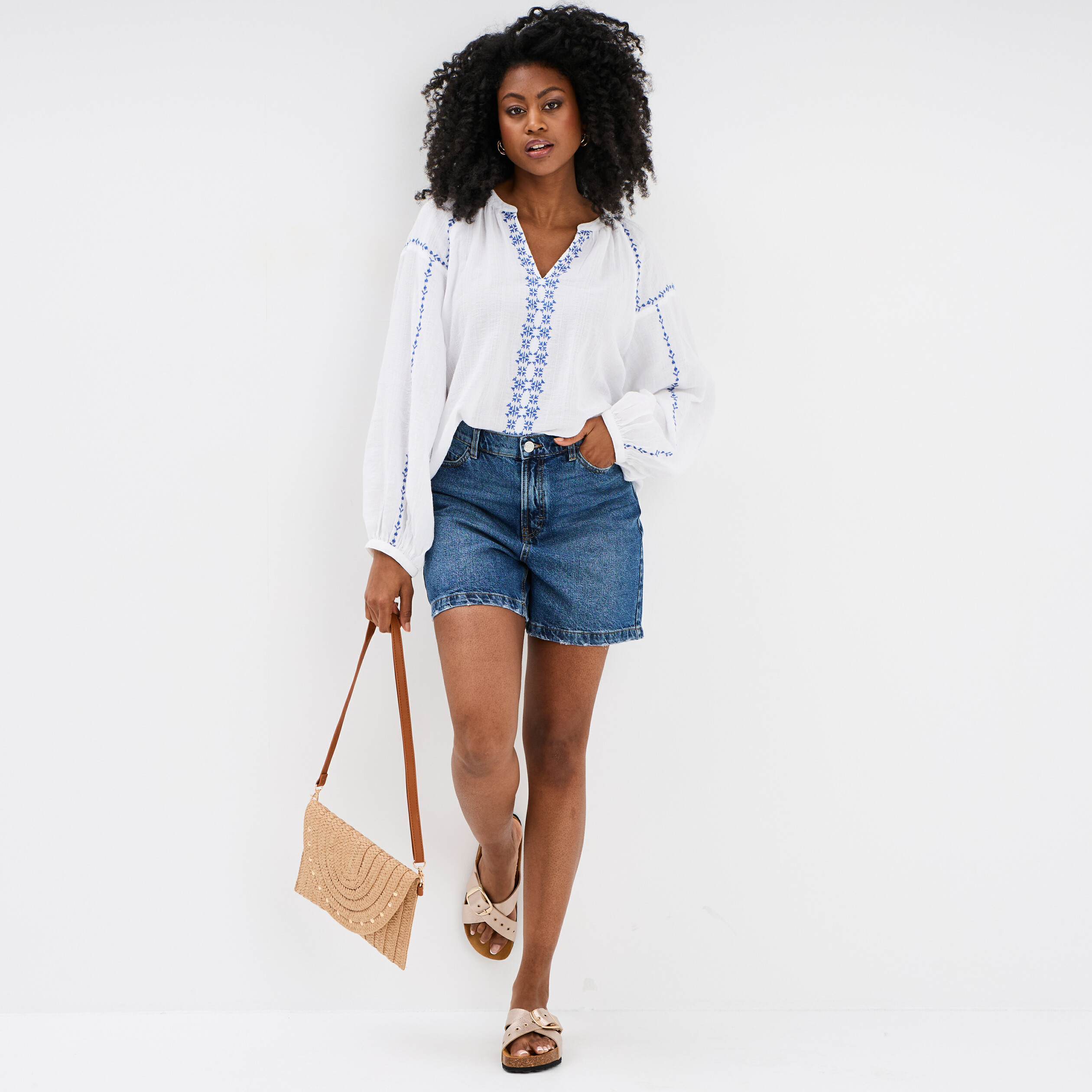 blouse brodee manches longues coton blanc femme Blouse brodée manches longues coton blanc femme
