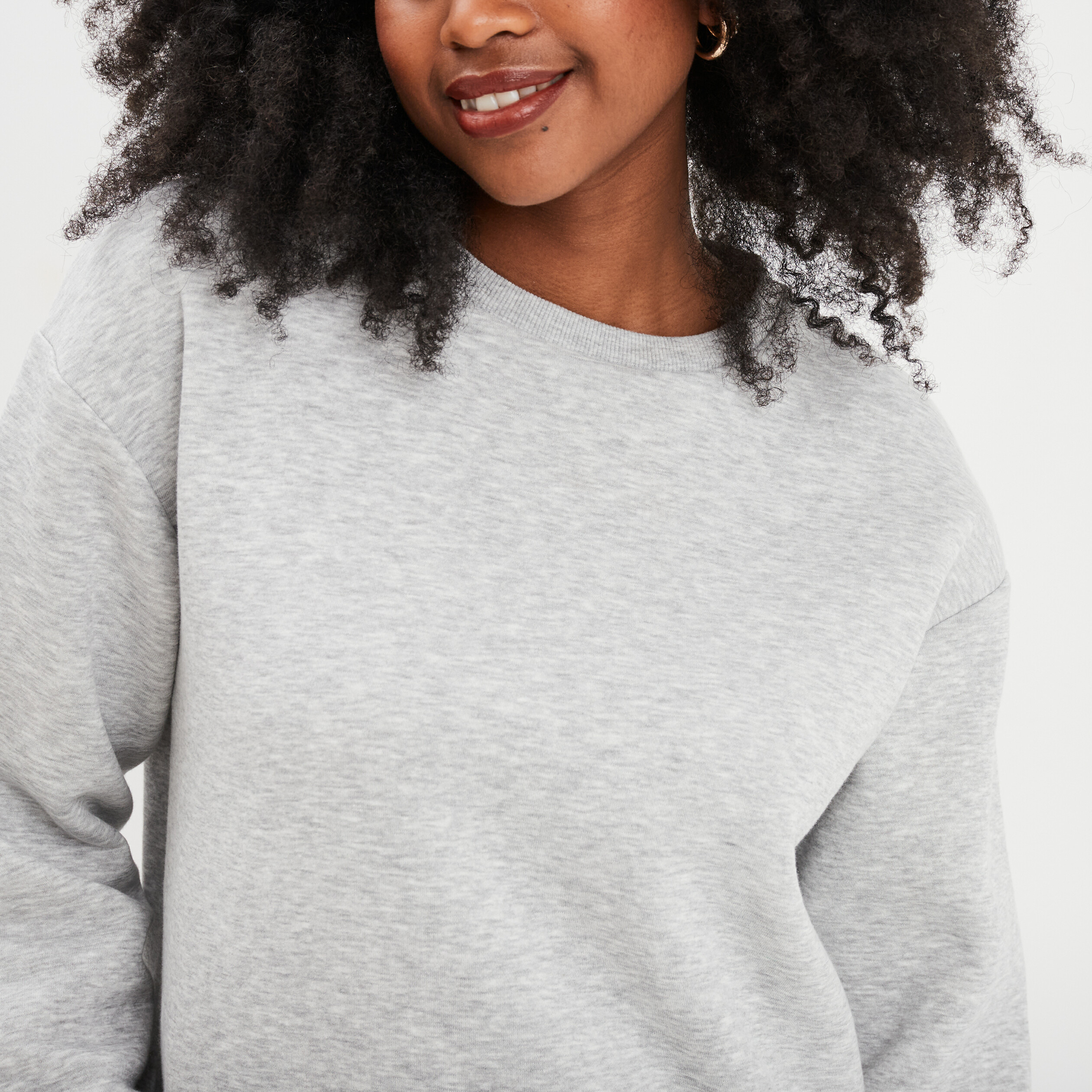 Sweat col rond manches longues gris clair femme