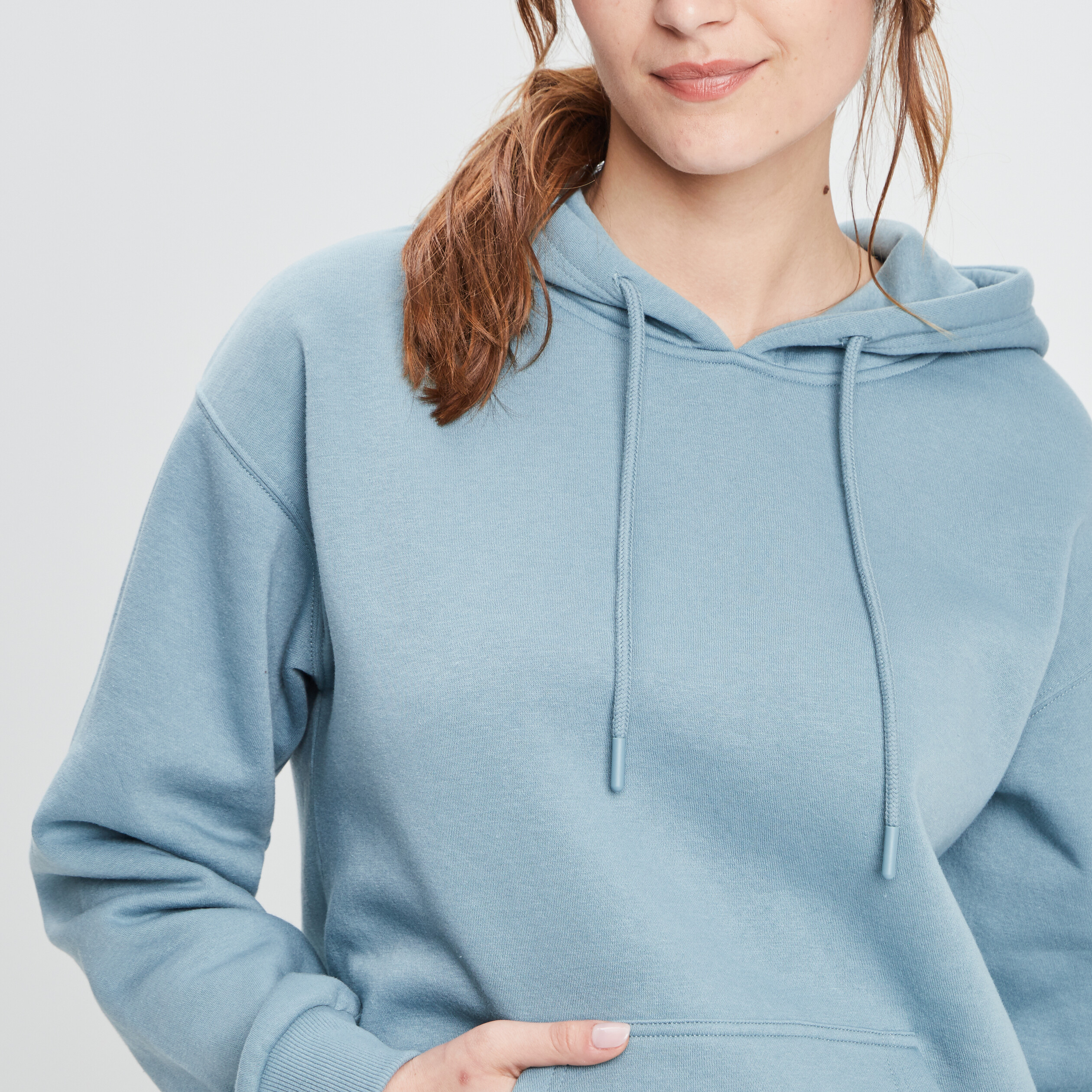 Sweat hoodie molleton &agrave; capuche bleu clair femme