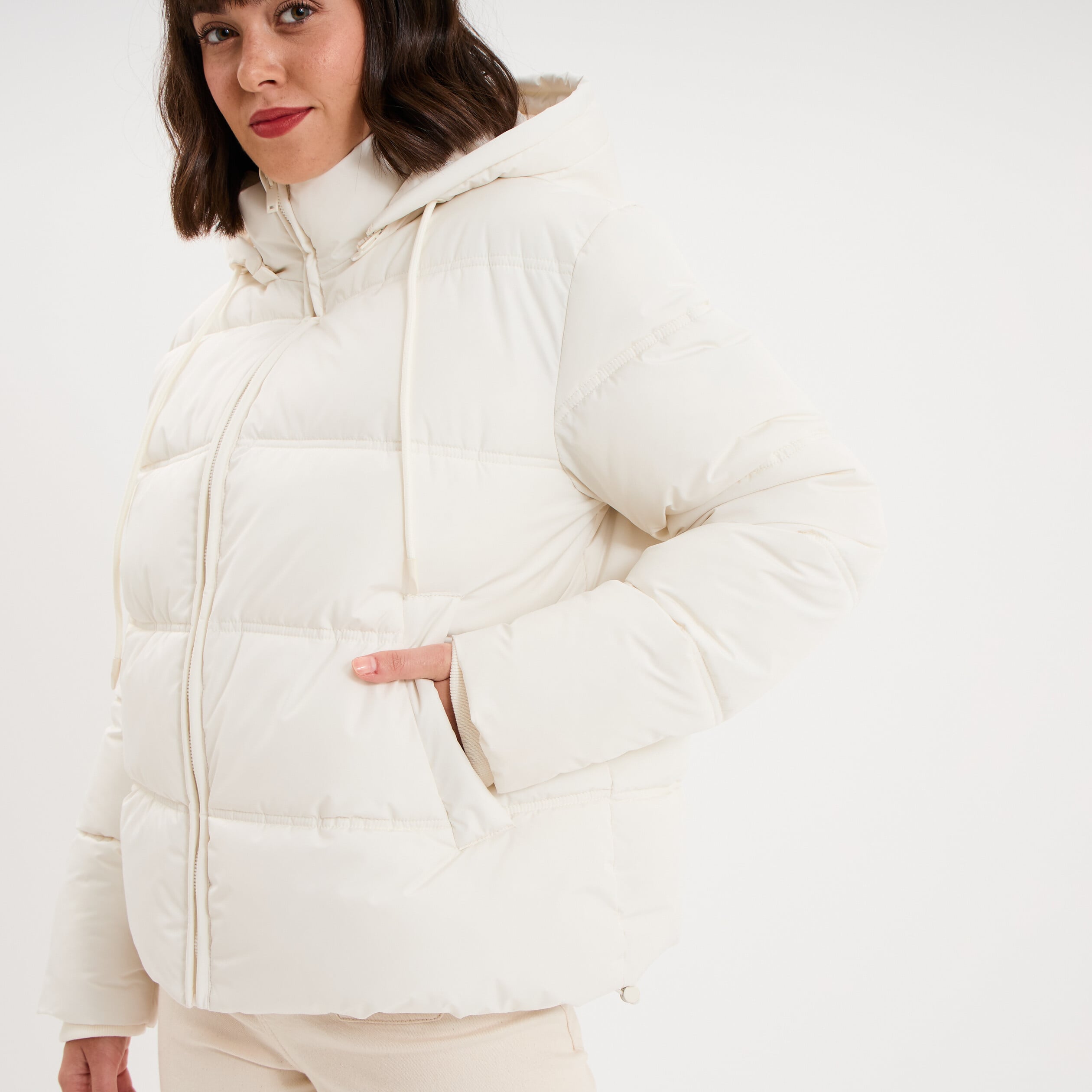 Doudoune &agrave; capuche zipp&eacute;e femme ecru femme
