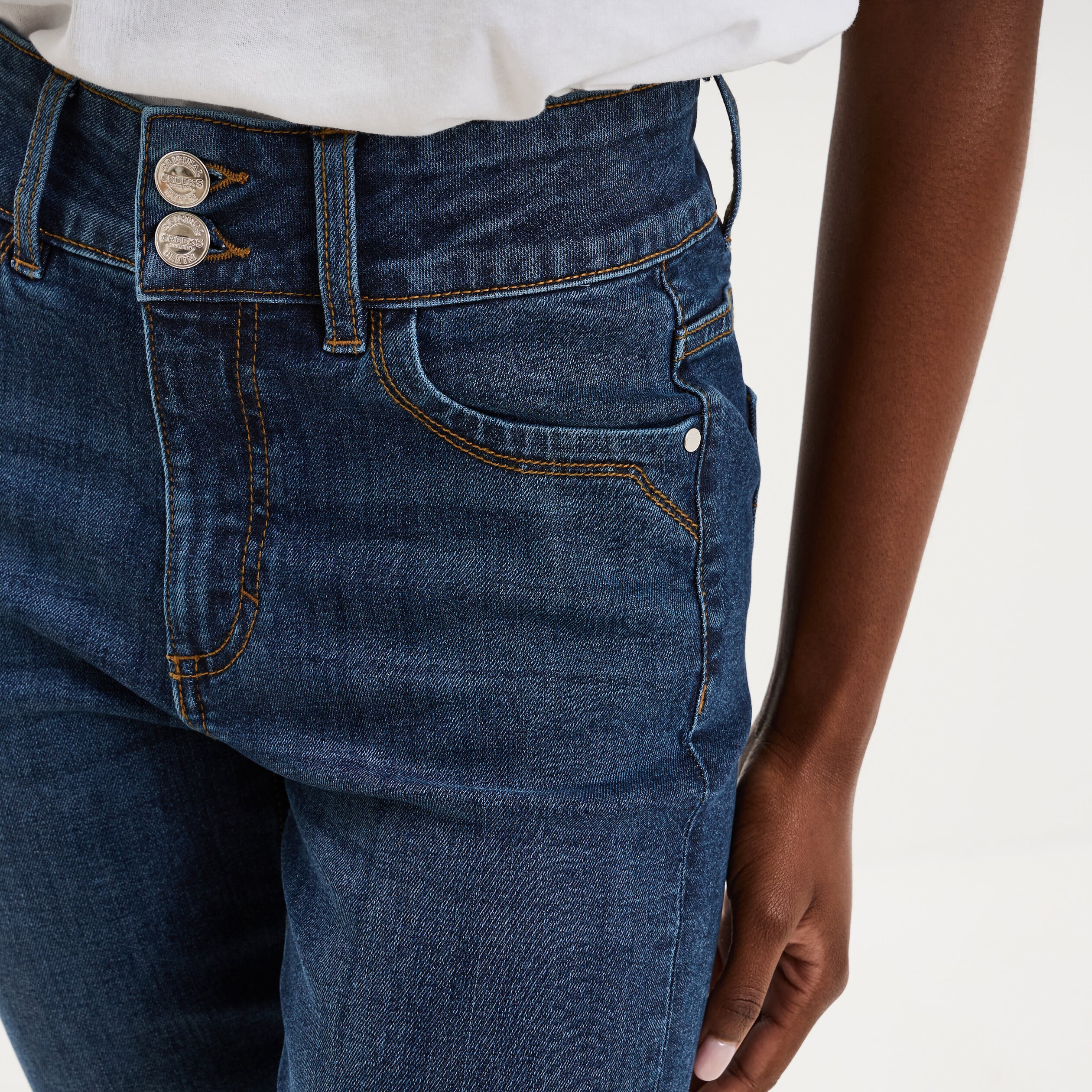 Jean denim droit en coton denim brut femme