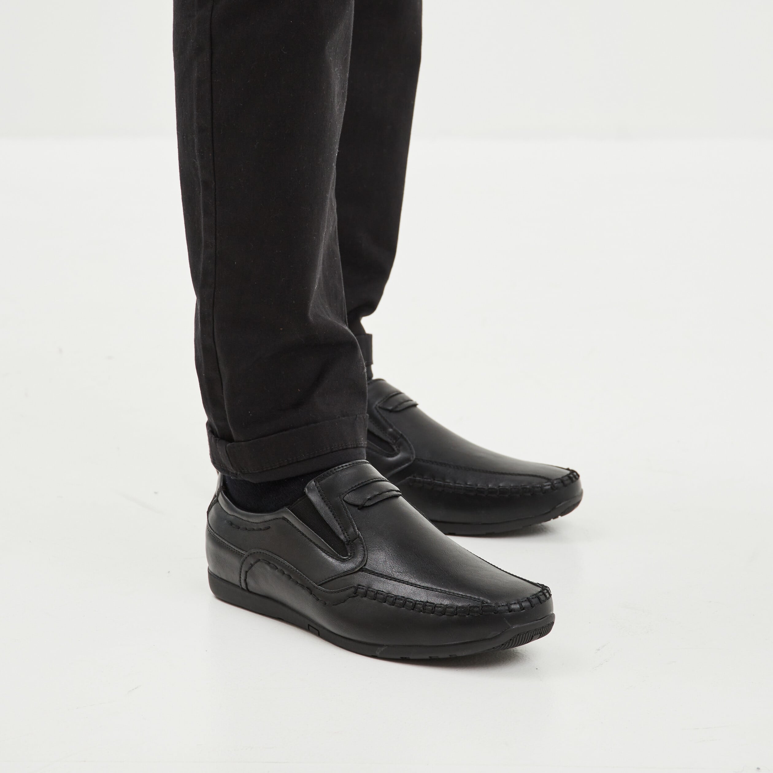 Mocassins confort &agrave; bout carr&eacute; noir homme