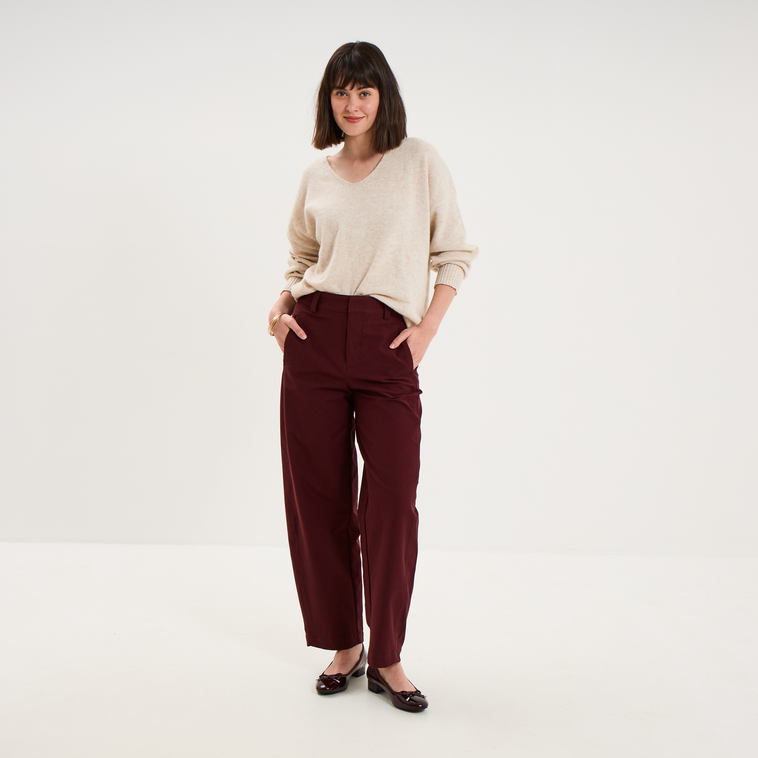 Pantalon ballon taille haute violet fonc&eacute; femme