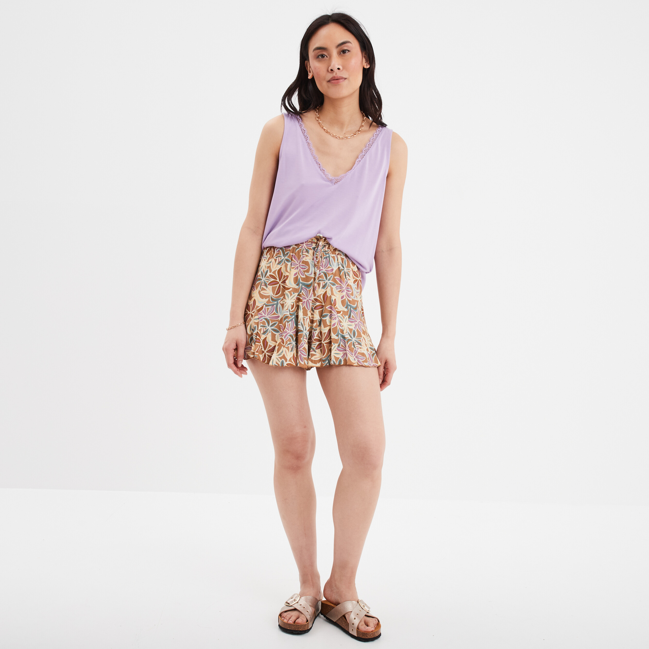 debardeur dentelle col sans manches parme femme Débardeur dentelle col sans manches parme femme