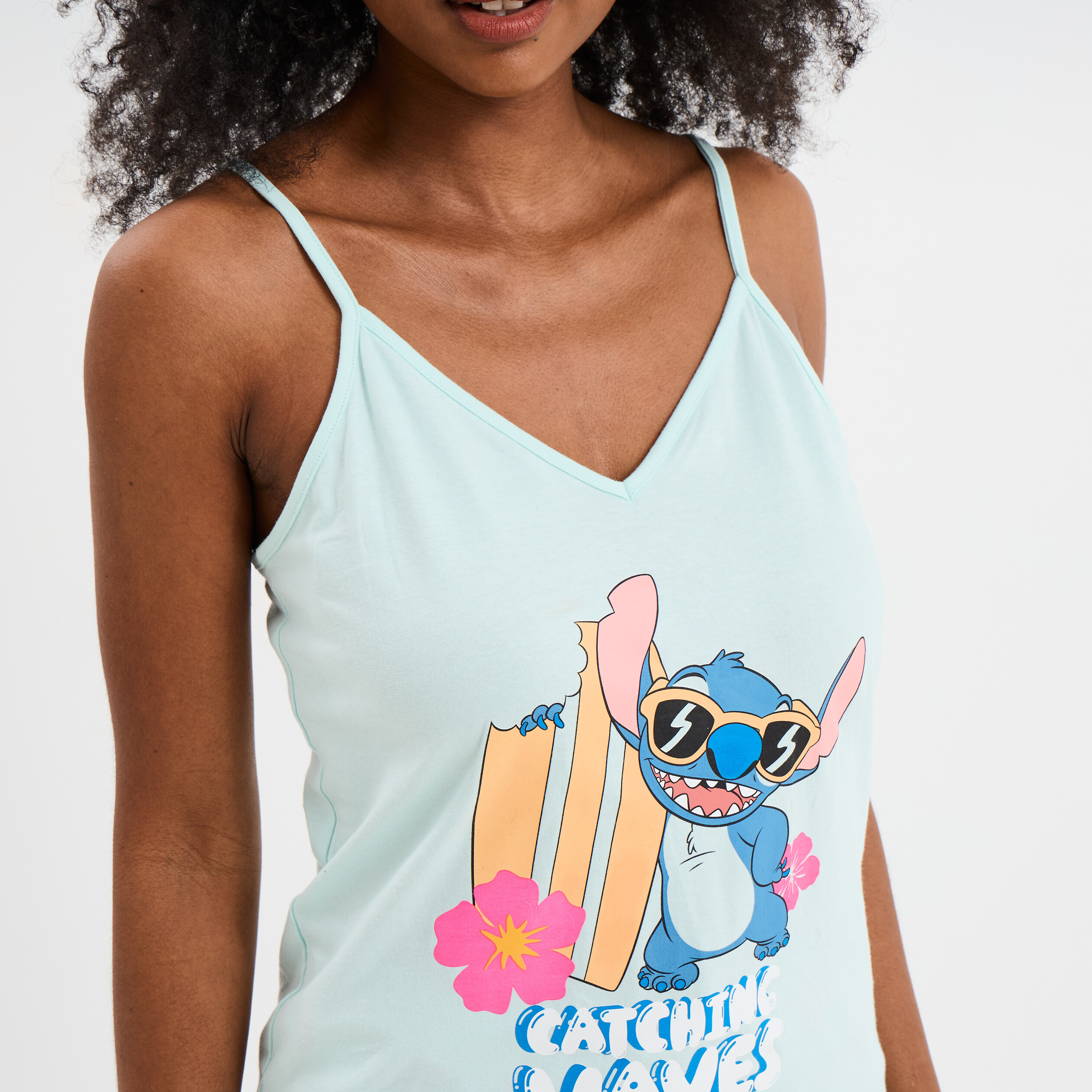 ensemble pyjama short debardeur stitch bleu turquoise femme Ensemble pyjama short débardeur Stitch bleu turquoise femme
