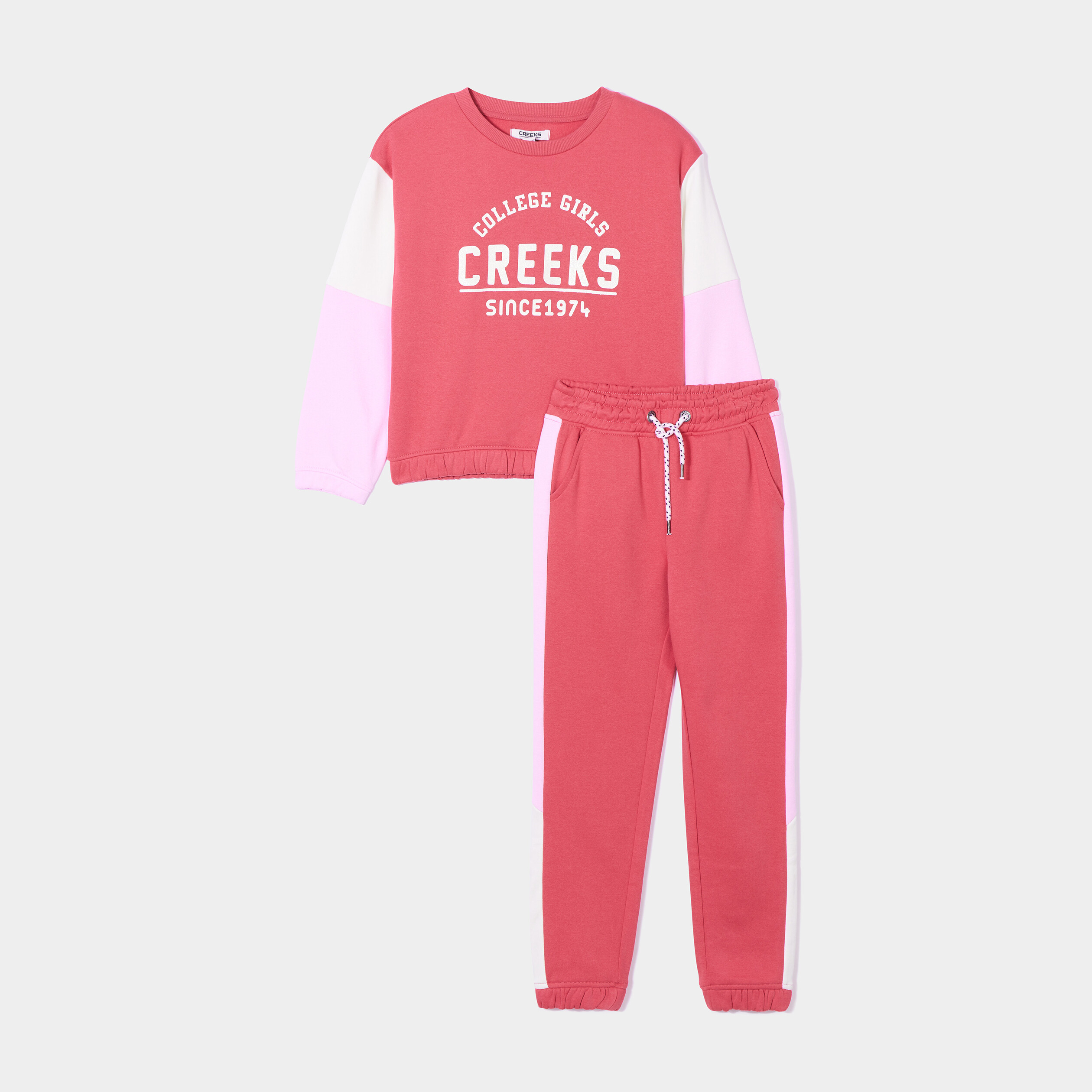 Ensemble jogging sweat pantalon Creeks rose framboise fille