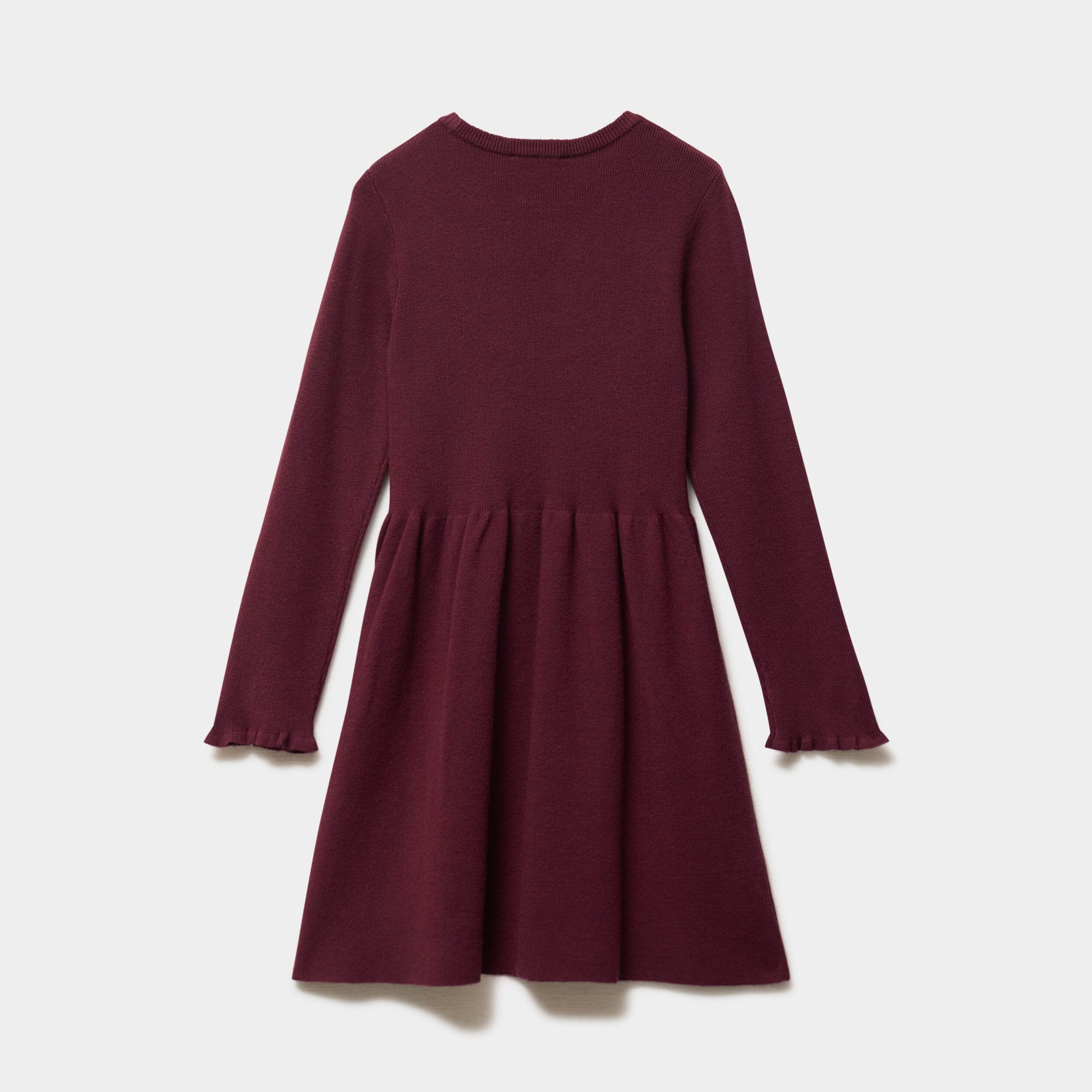 Robe tricot &eacute;vas&eacute;e manches longues violet fonc&eacute; fille