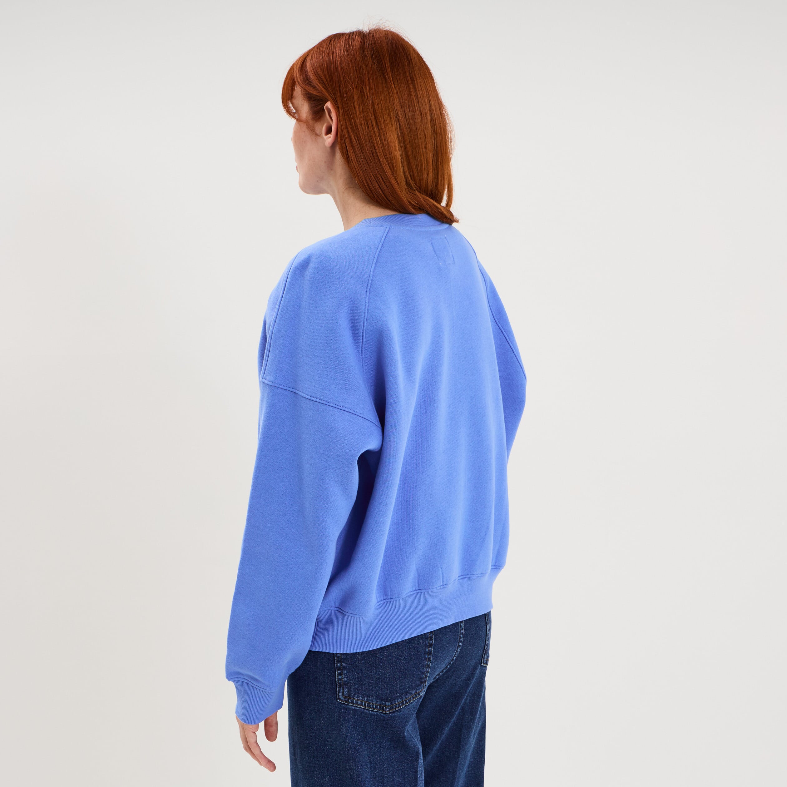 Sweat col rond oversize manches longues bleu electrique femme