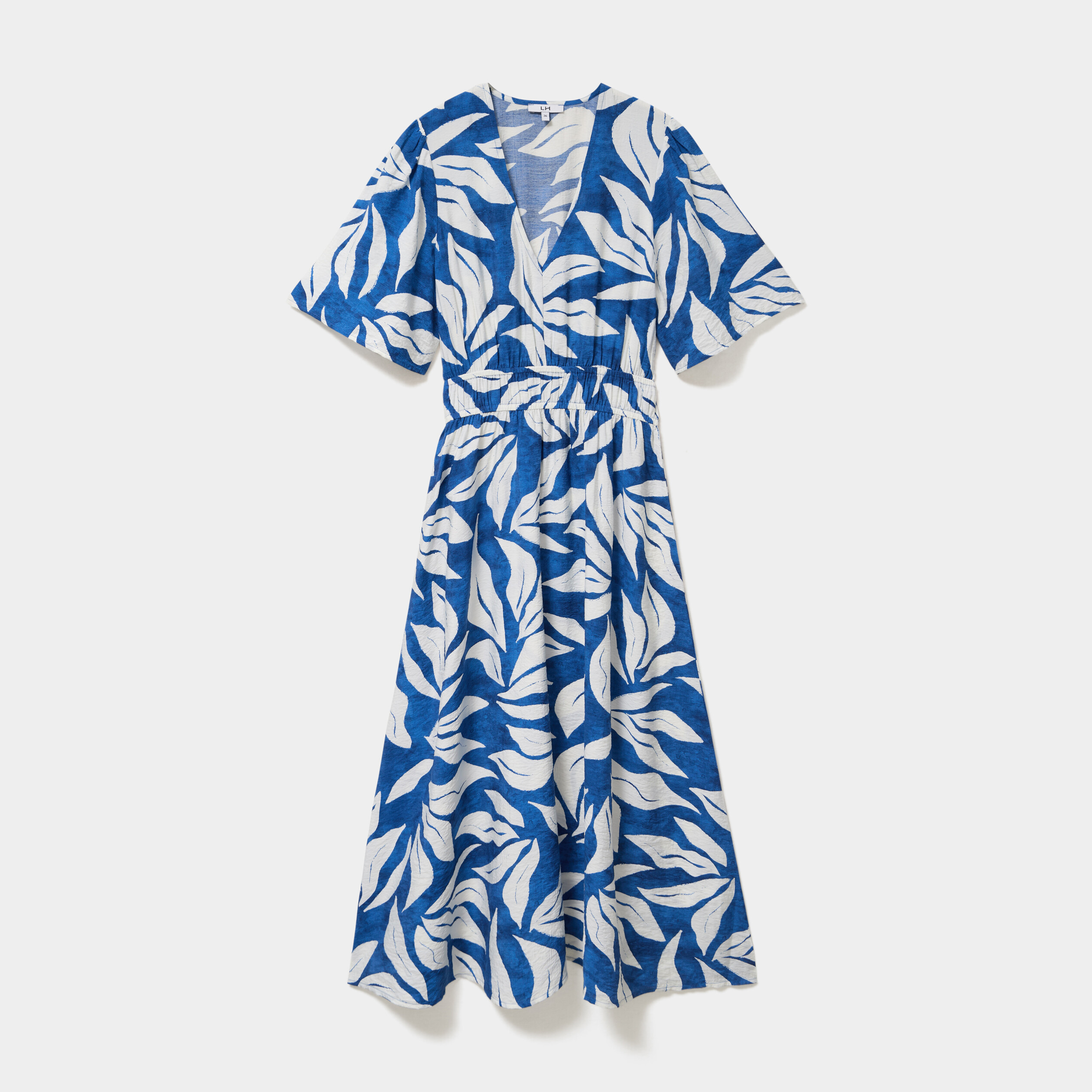 Robe longue col V taille &eacute;lastiqu&eacute;e bleu marine femme