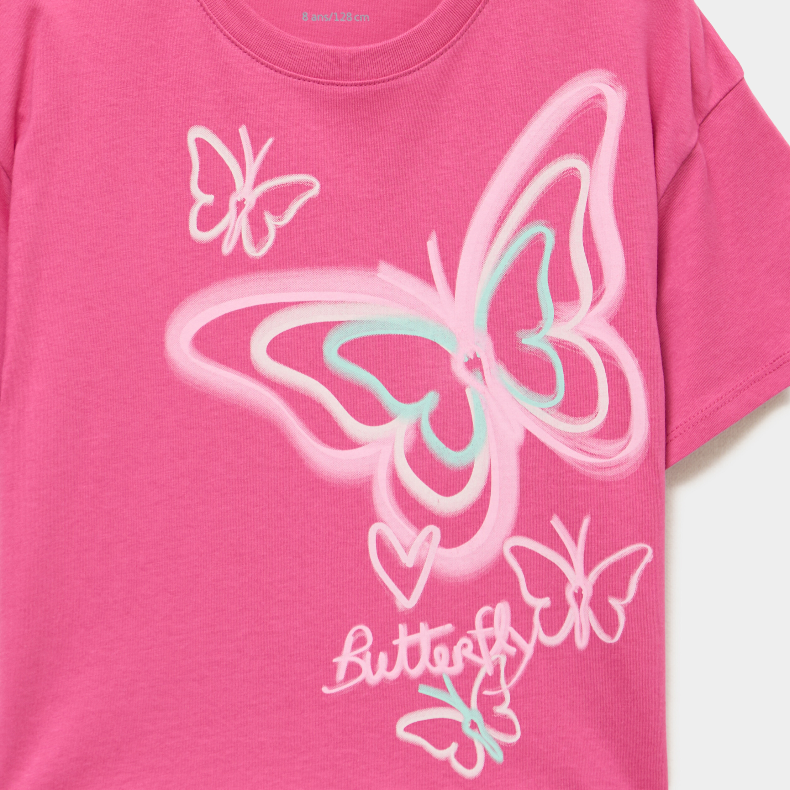 T-shirt manches courtes coton rose fushia fille