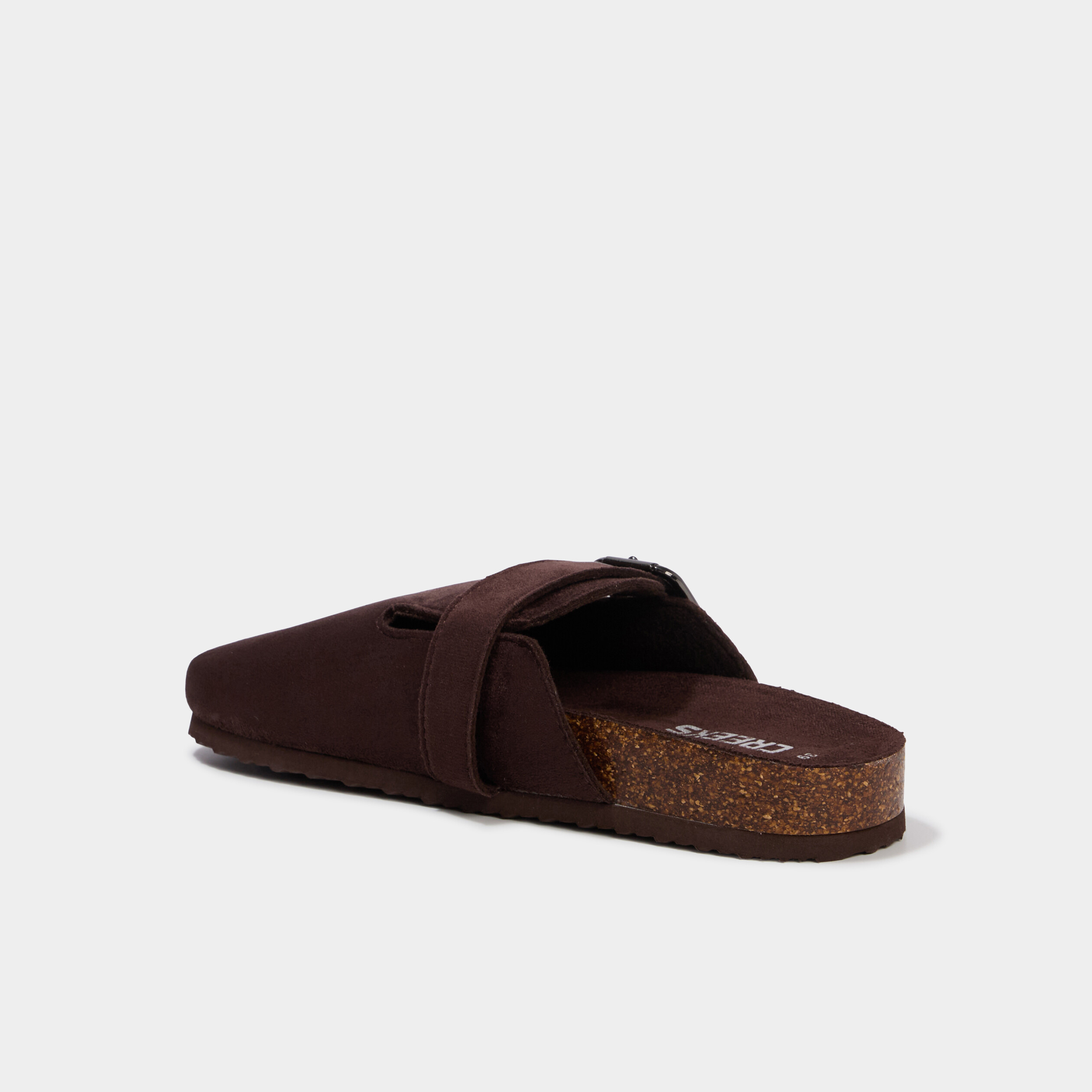 Mules su&eacute;dine avec boucles marron fonc&eacute; femme