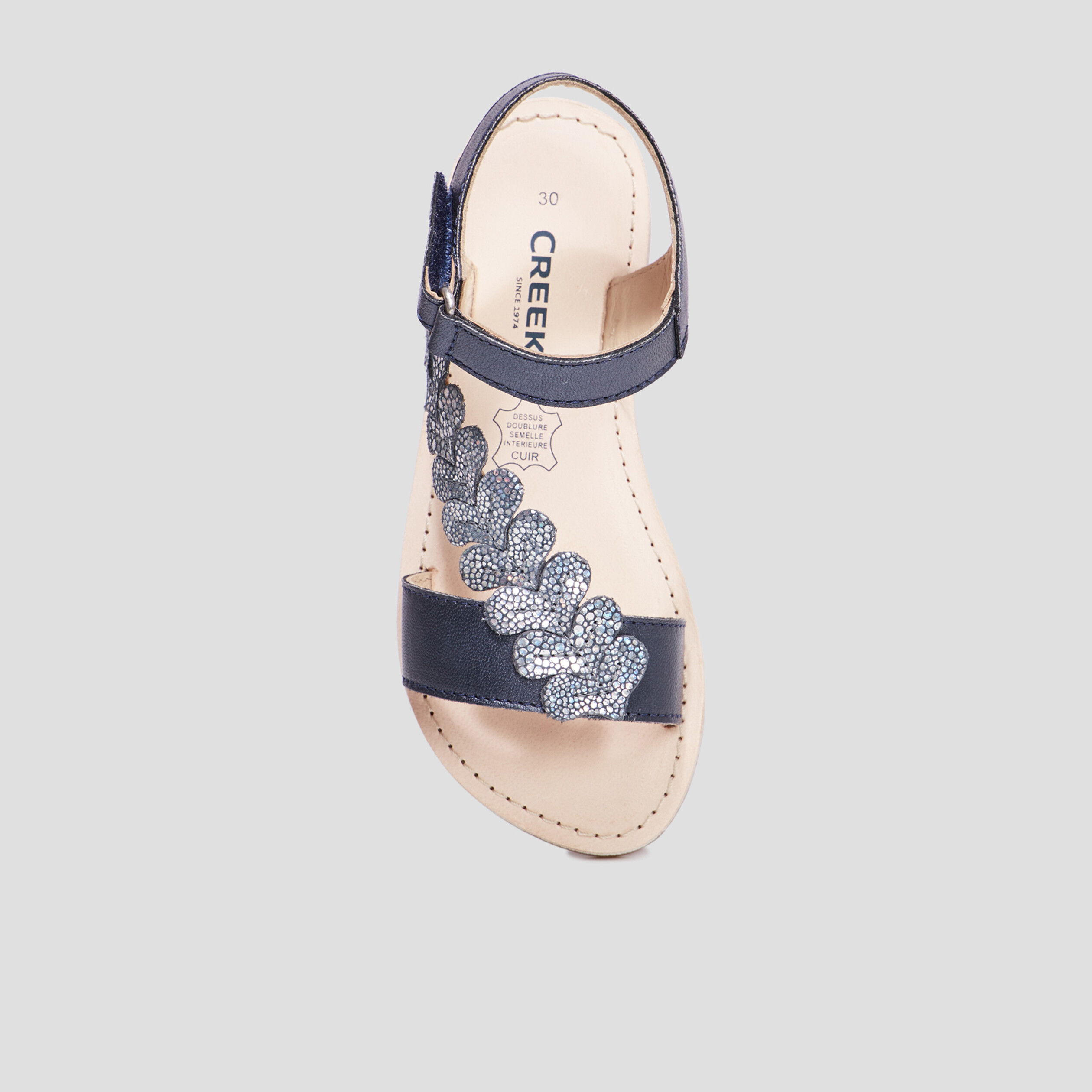 Sandales brides feuilles en cuir Creeks bleu fille