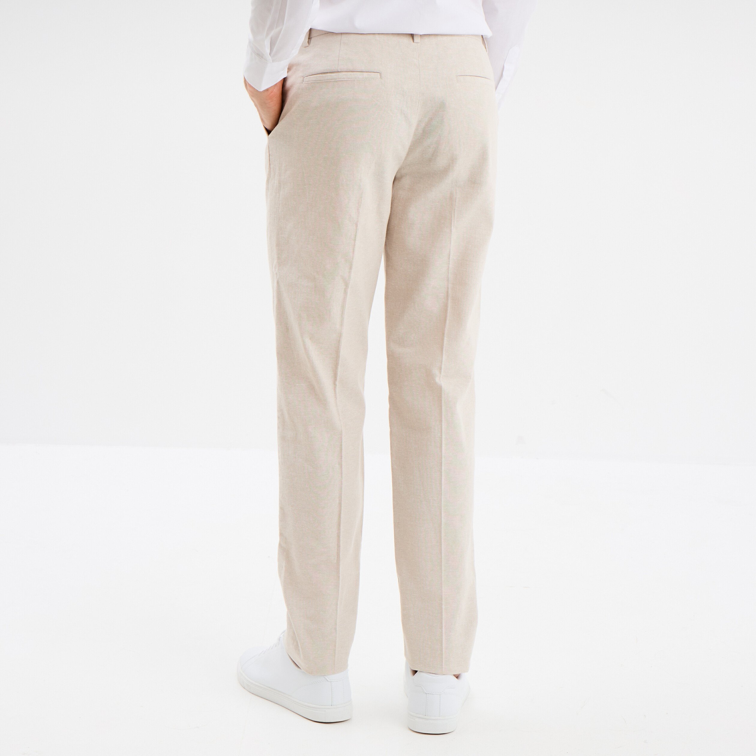 pantalon de costume chino lin melange gris clair homme Pantalon de costume chino lin mélangé gris clair homme