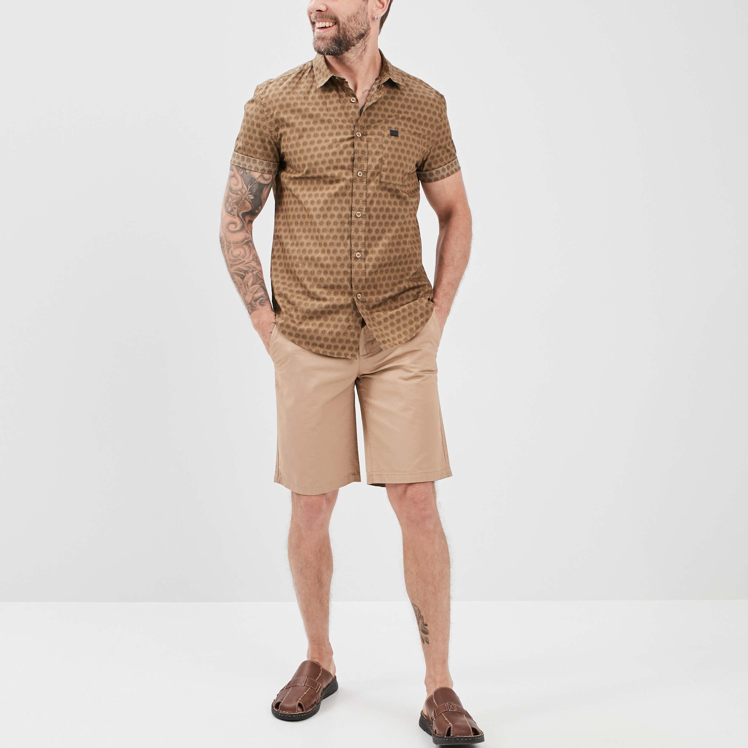 Chemise manches courtes vert kaki homme