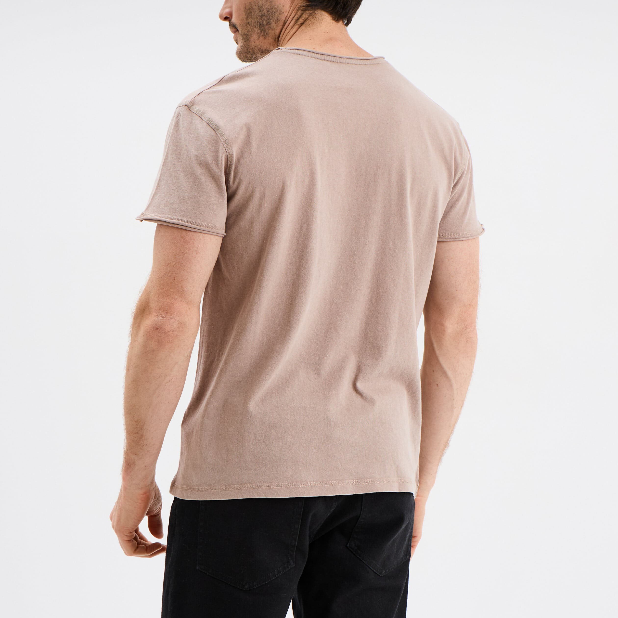 T-shirt manches courtes coton d&eacute;lav&eacute; marron homme