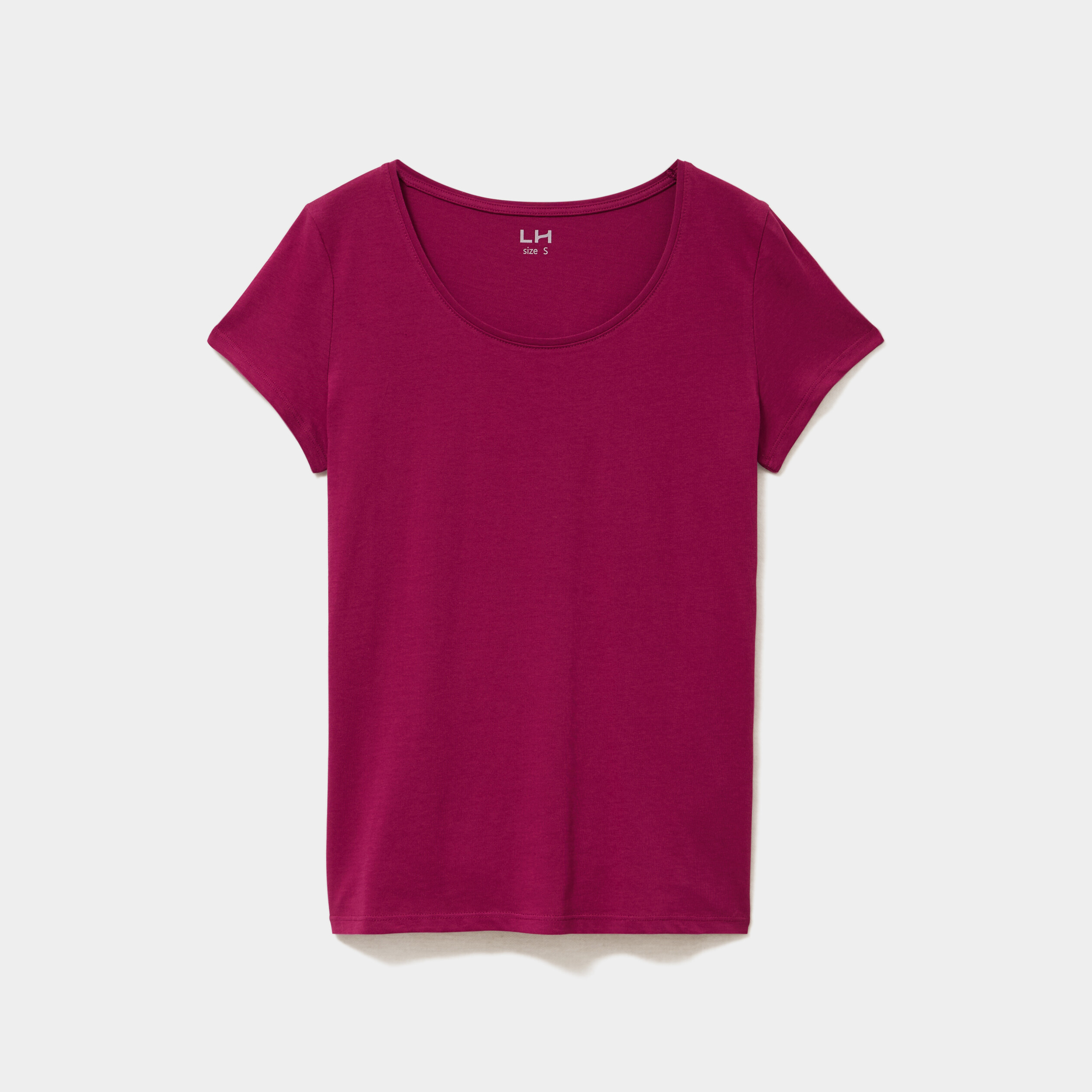 T-shirt coton col rond manches courtes prune femme