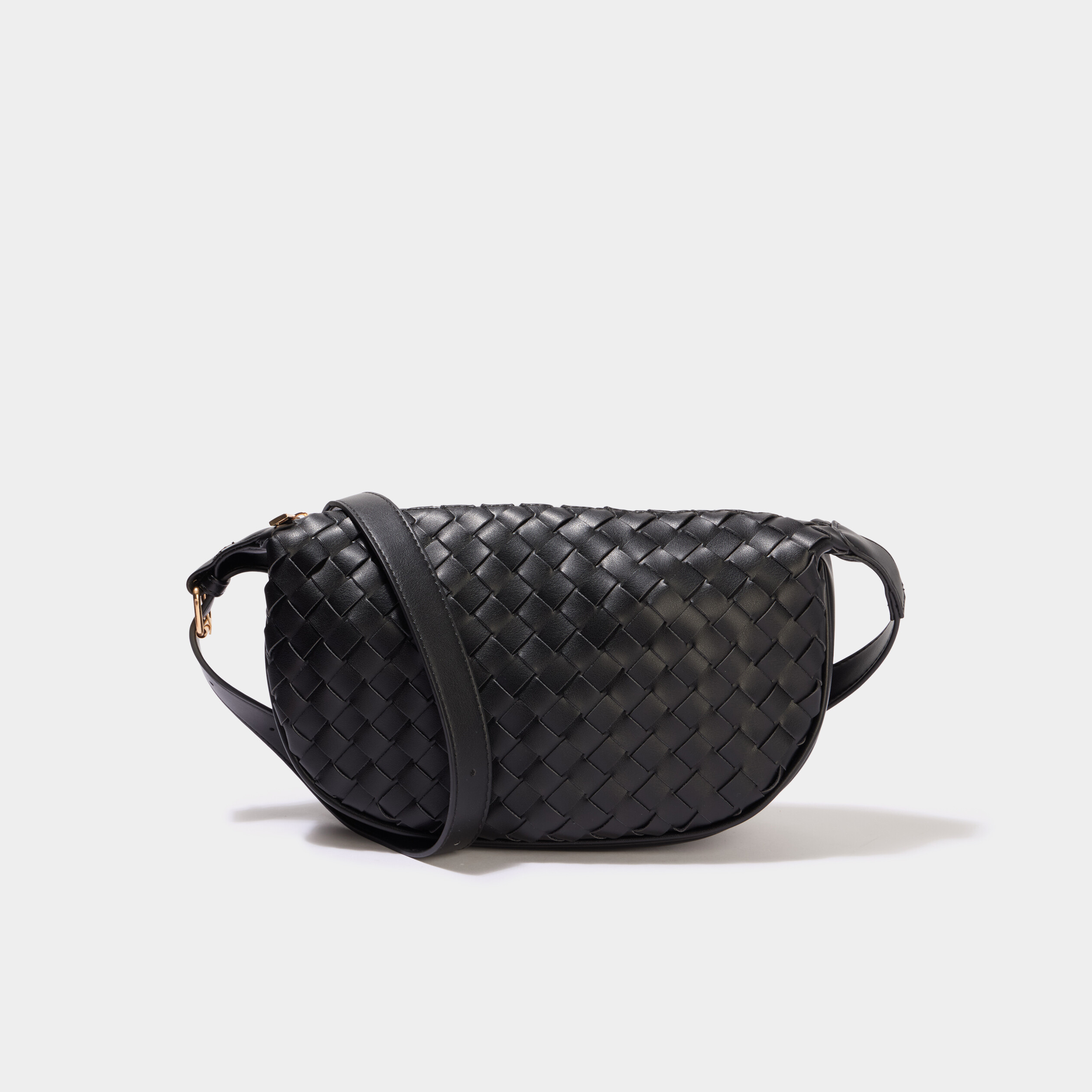 Sac banane effet tress&eacute; noir femme