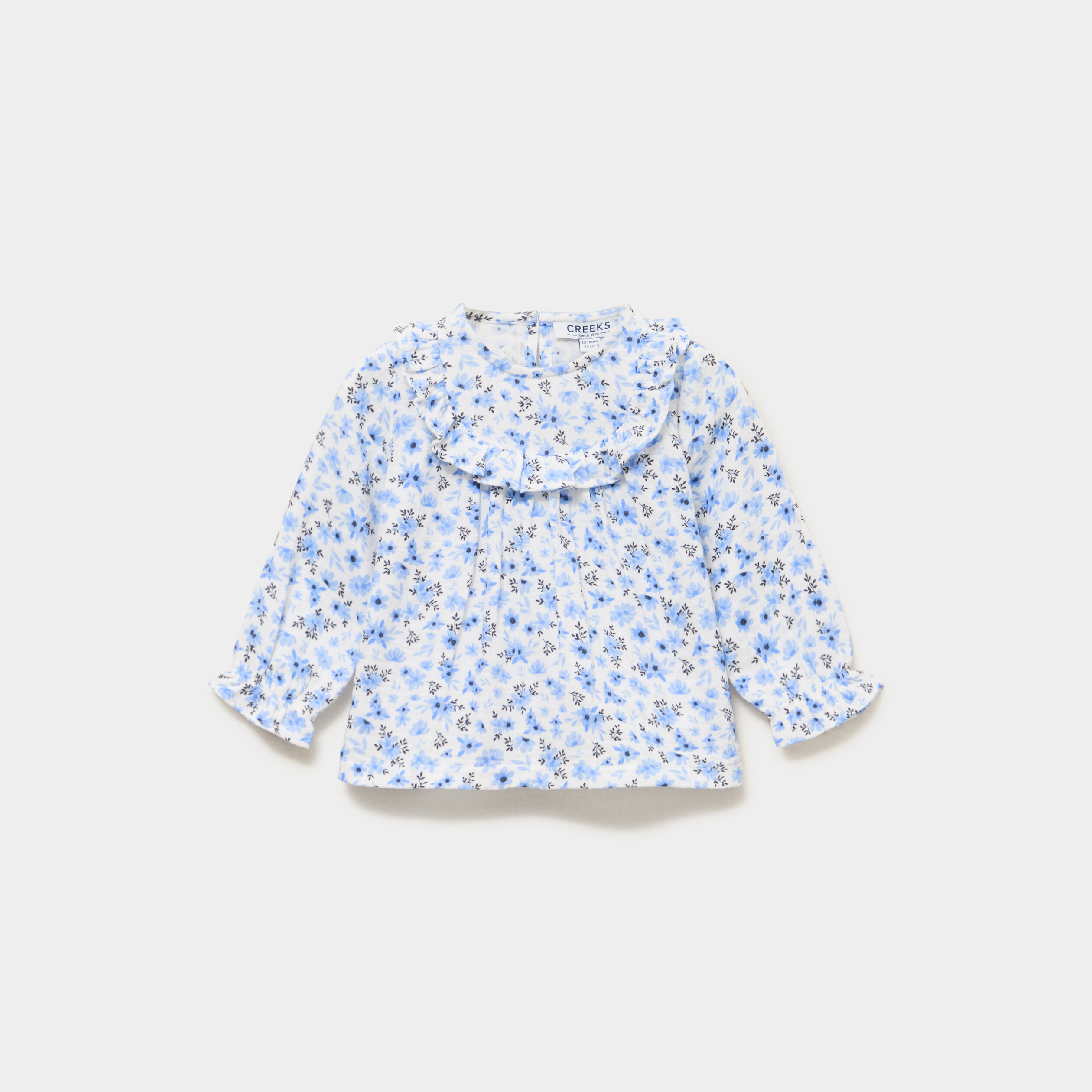 Blouse avec volants en gaze de coton ecru b&eacute;b&eacute; fille