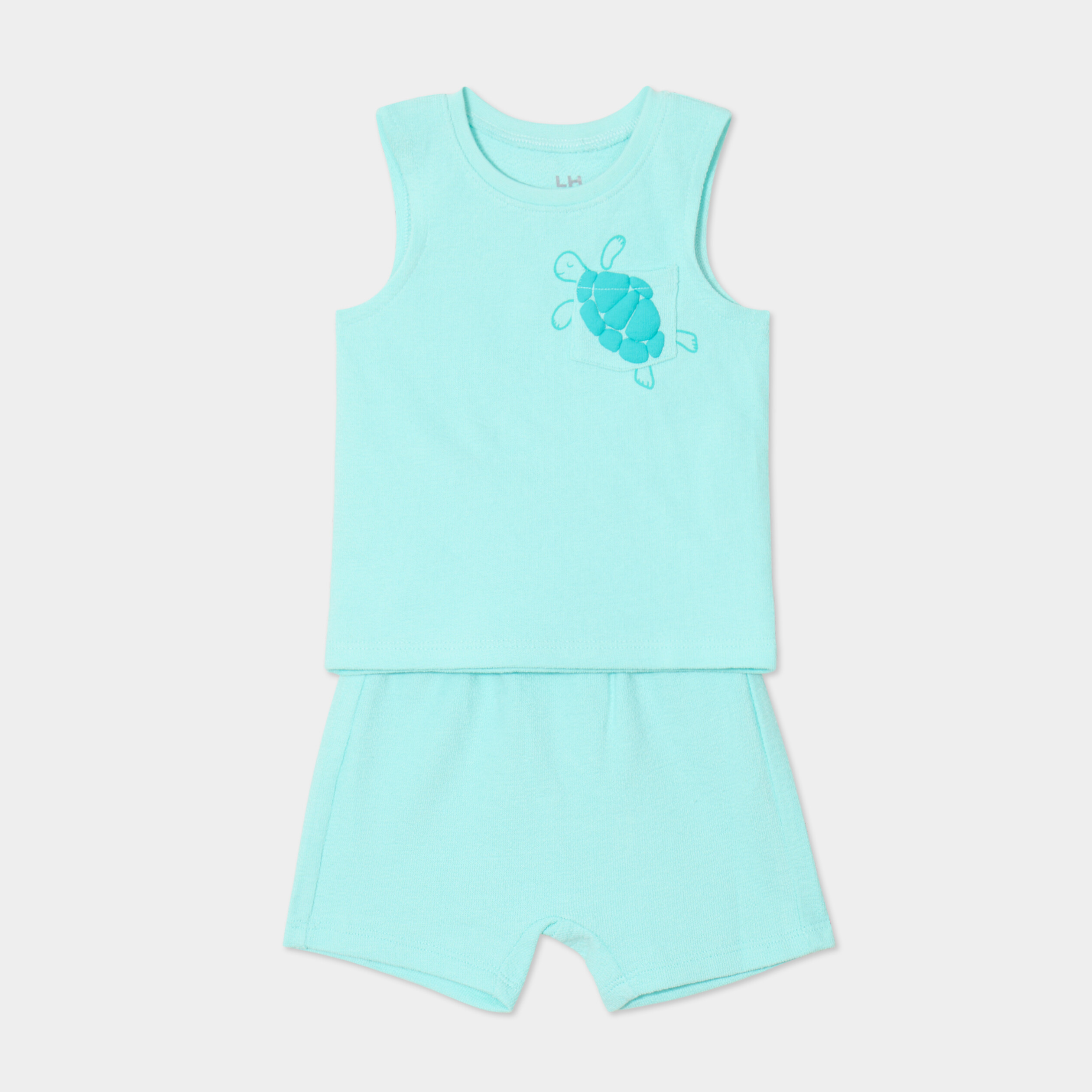 ensemble 2 pieces debardeur short coton bleu turquoise bebeg Ensemble 2 pièces débardeur short coton bleu turquoise bébé garçon