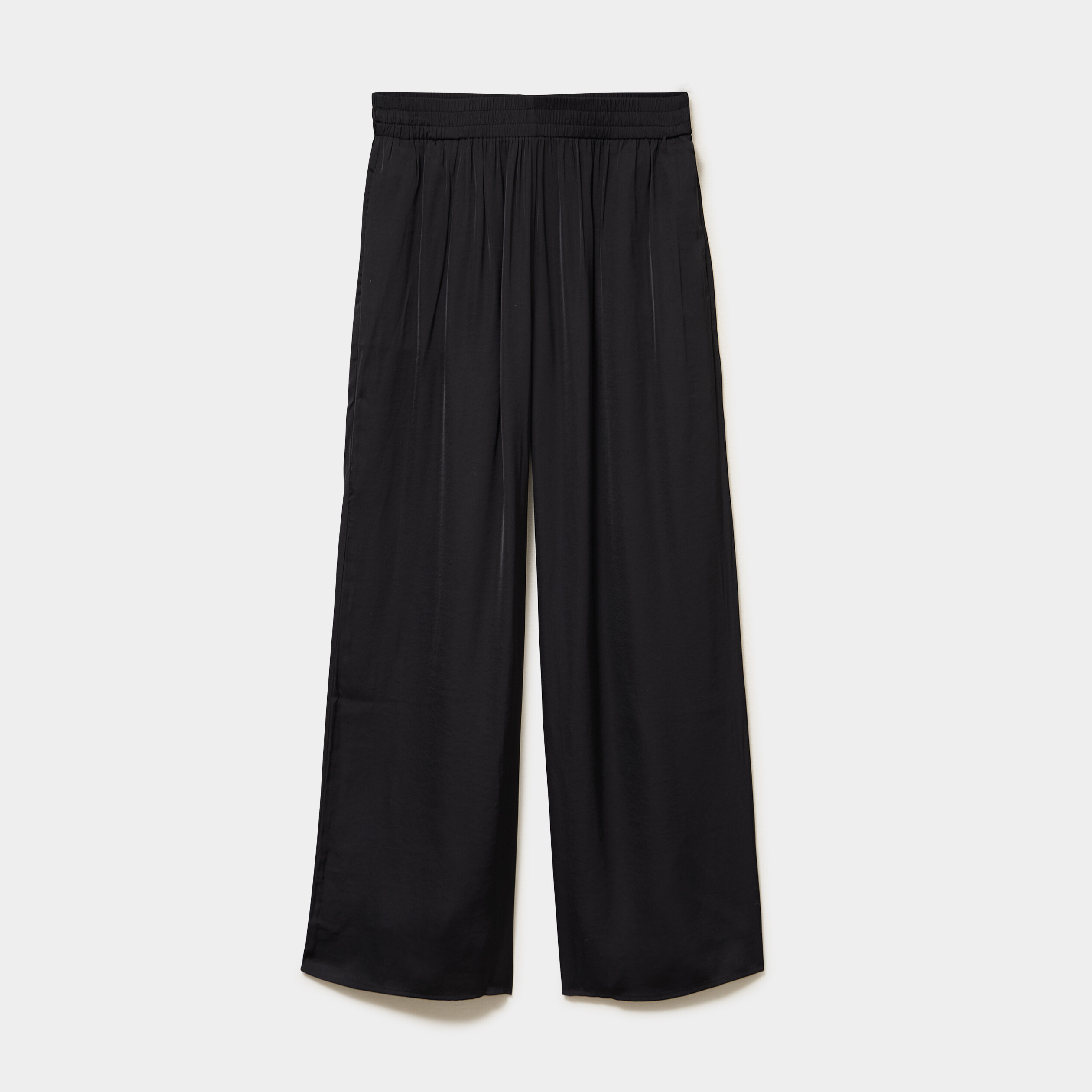 Pantalon large fluide effet satin&eacute; noir femme