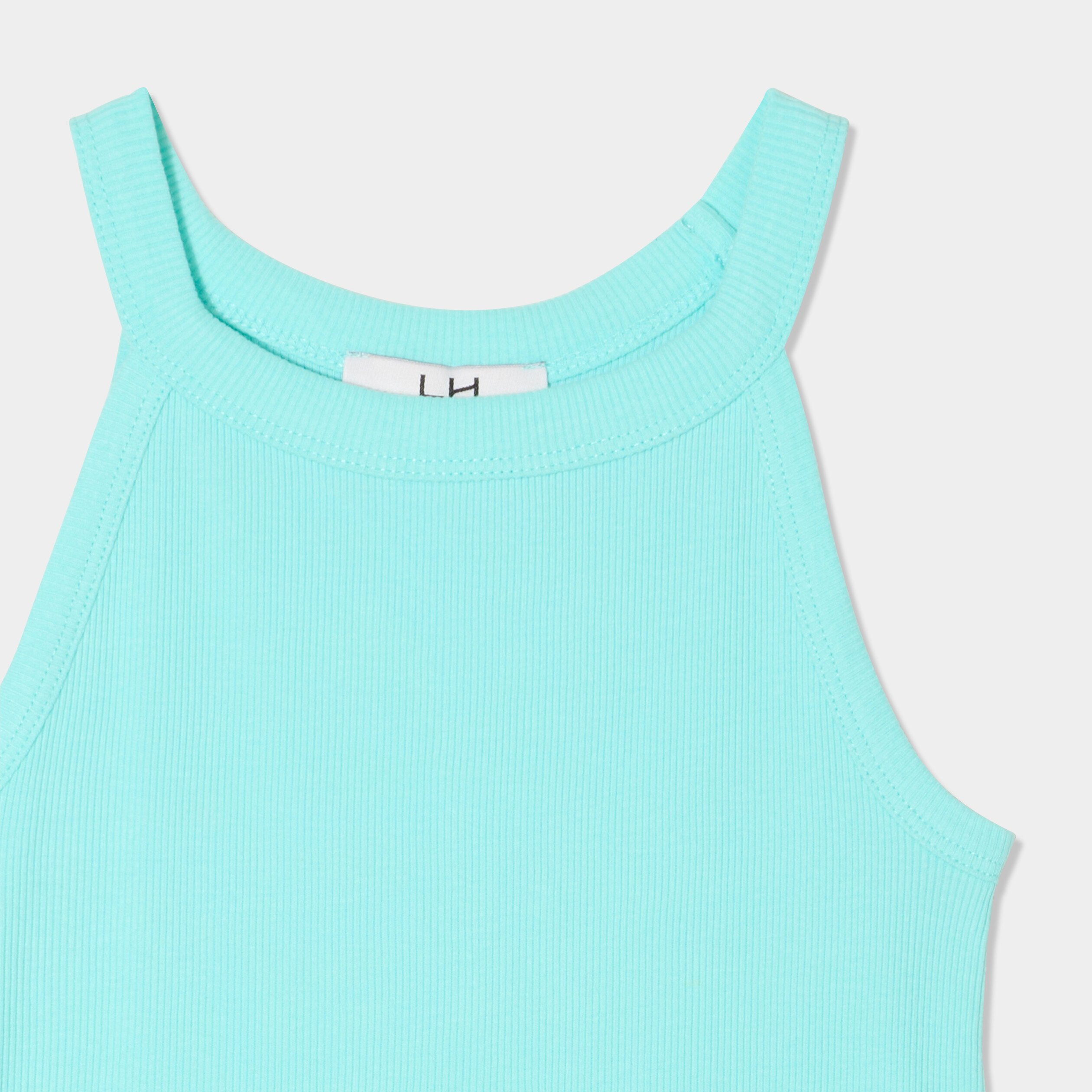 debardeur cotele col rond coton bleu turquoise fille Débardeur côtelé col rond coton bleu turquoise fille