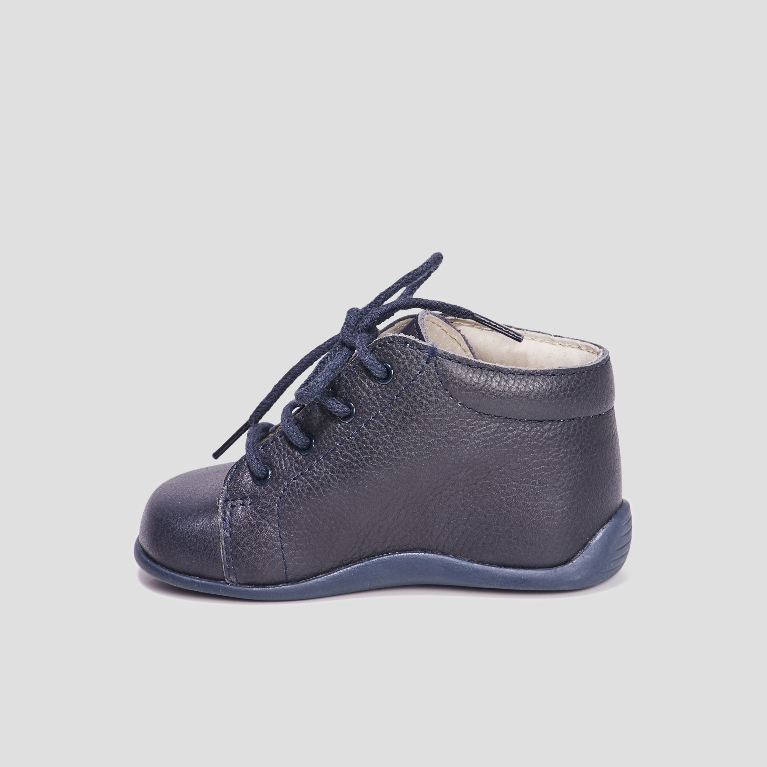 Bottillons à lacets en cuir bleu marine bébé garçon