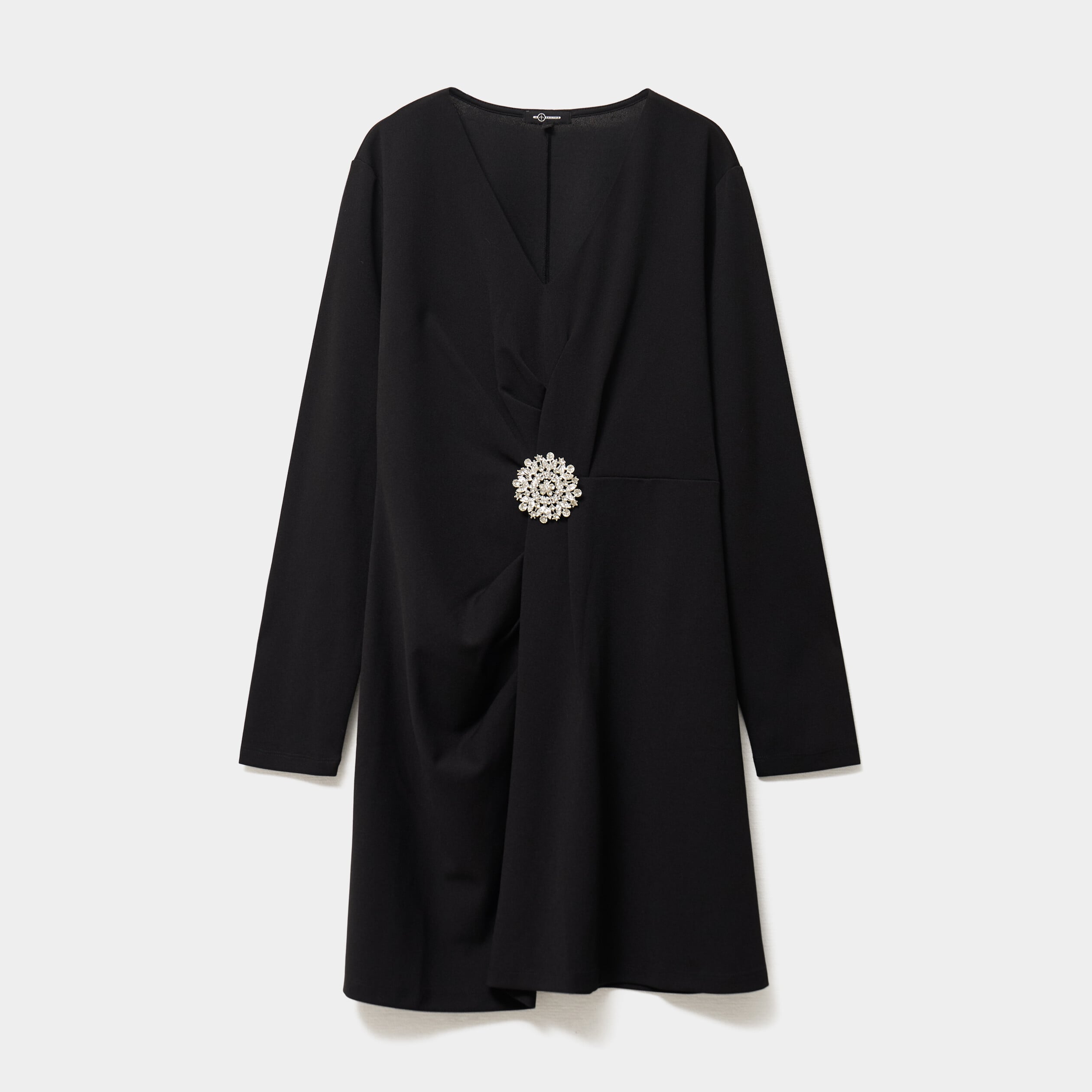 Robe drap&eacute;e d&eacute;tail broche noir femme