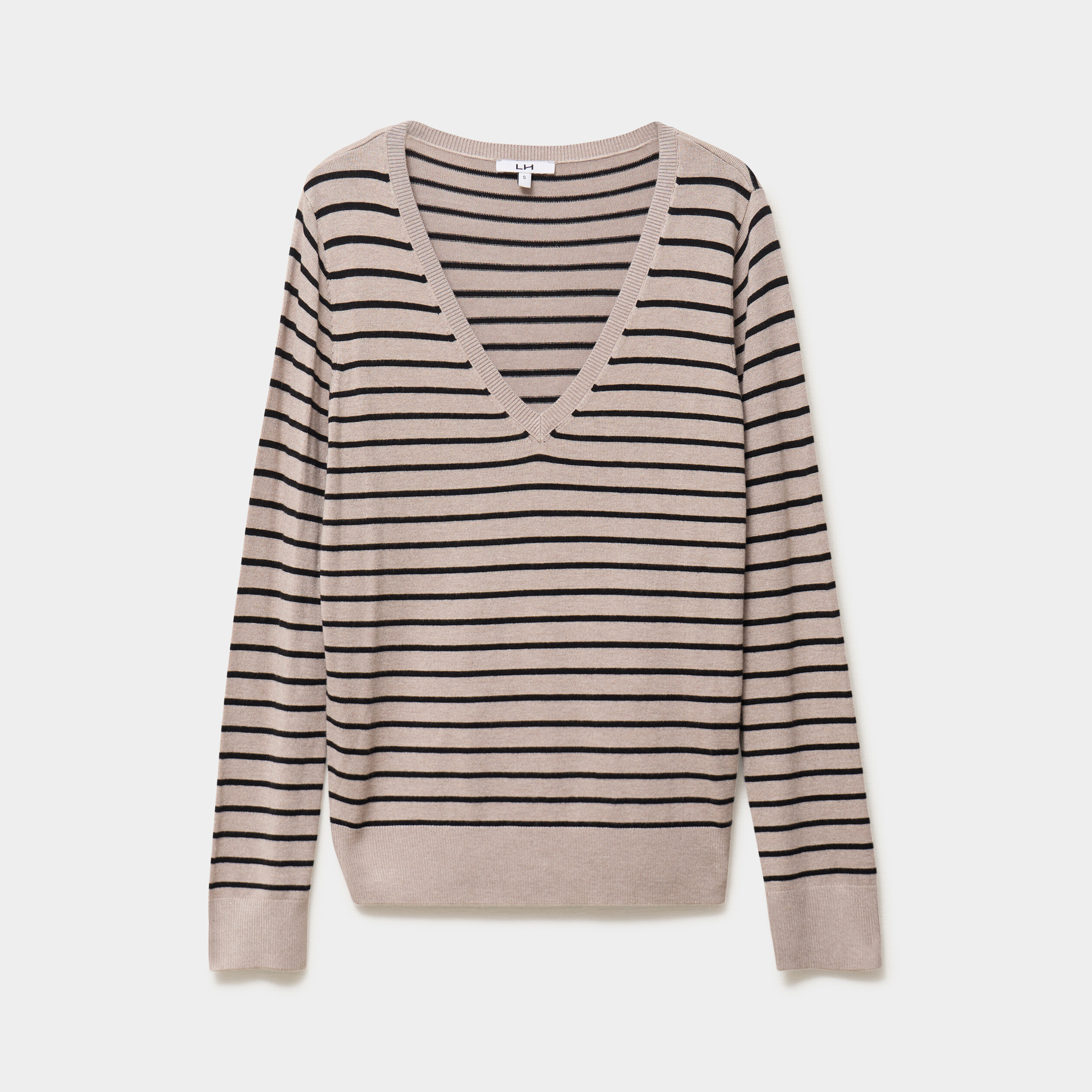 Pull col en V manches longues beige clair femme