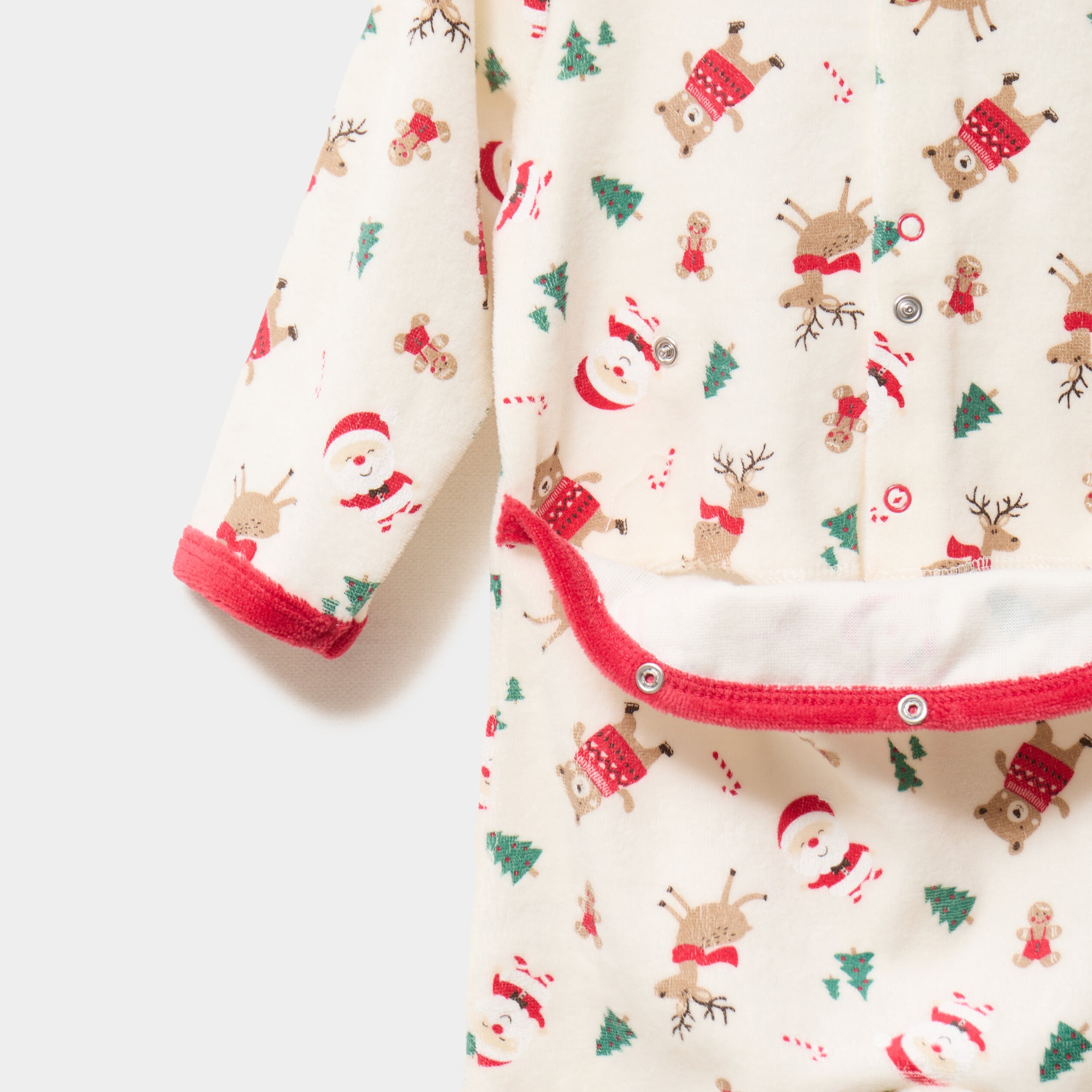 Ensemble dors-bien velours bonnet No&euml;l ecru b&eacute;b&eacute;