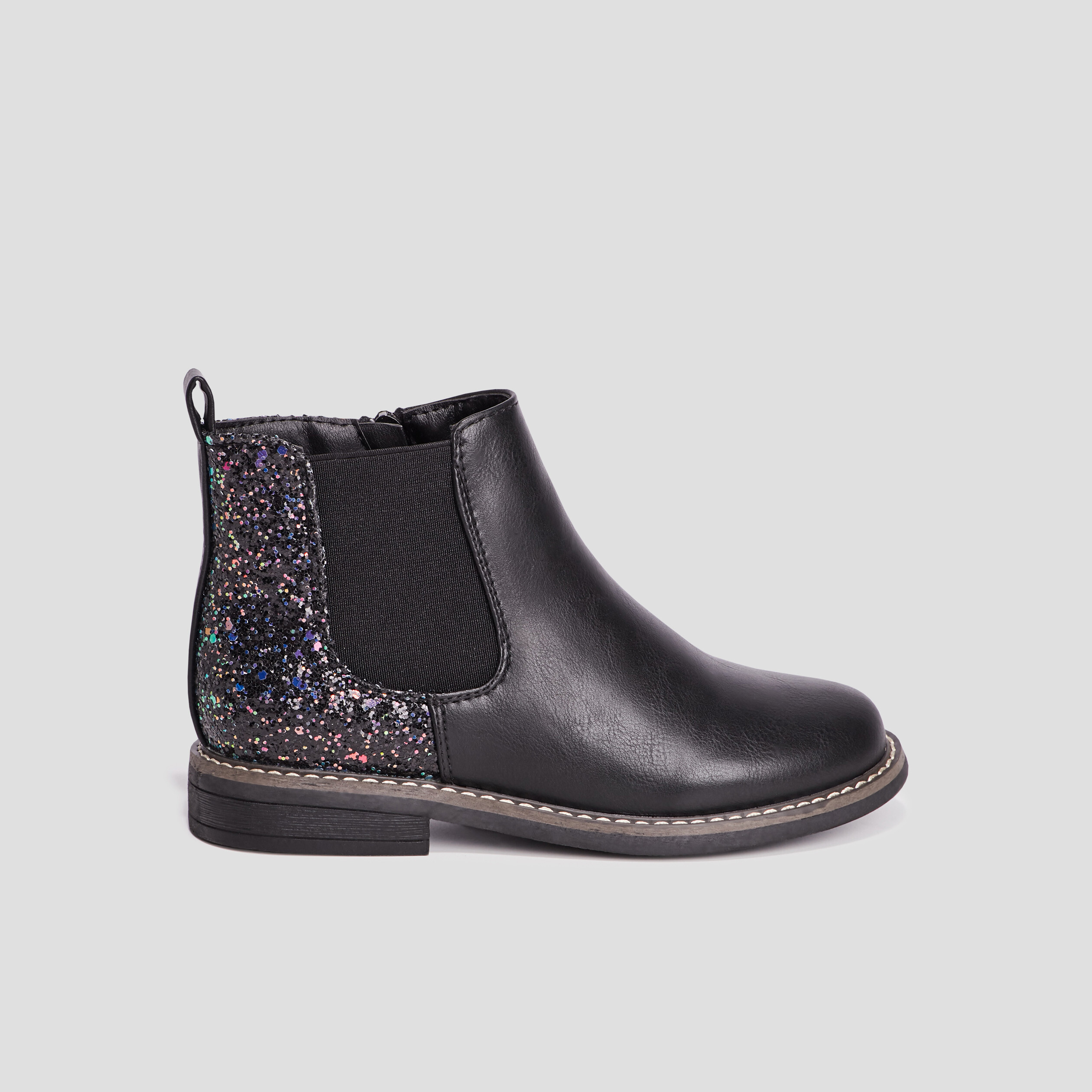 Bottines chelsea zipp&eacute;es &agrave; paillettes noir fille