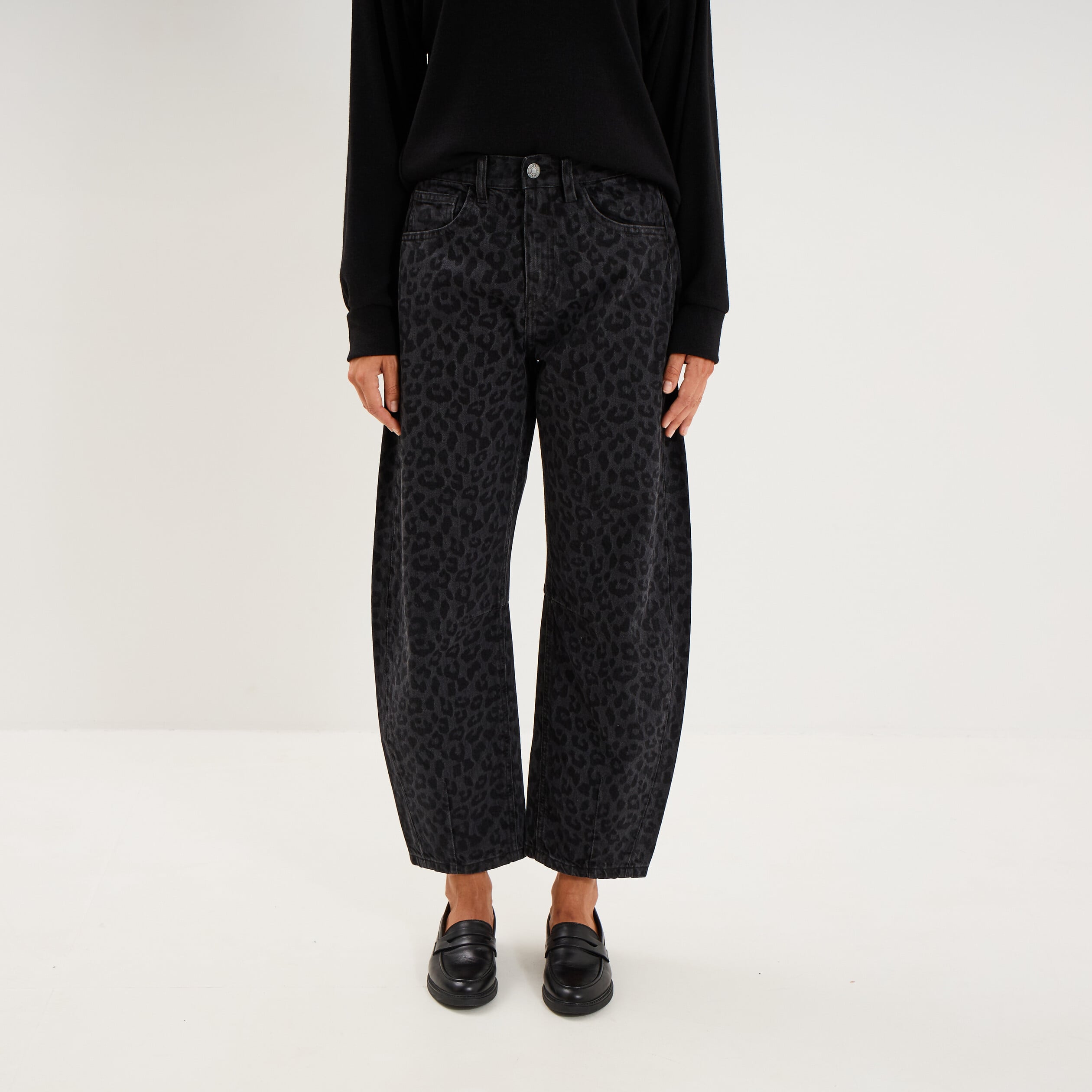 Jean balloon coton denim noir femme