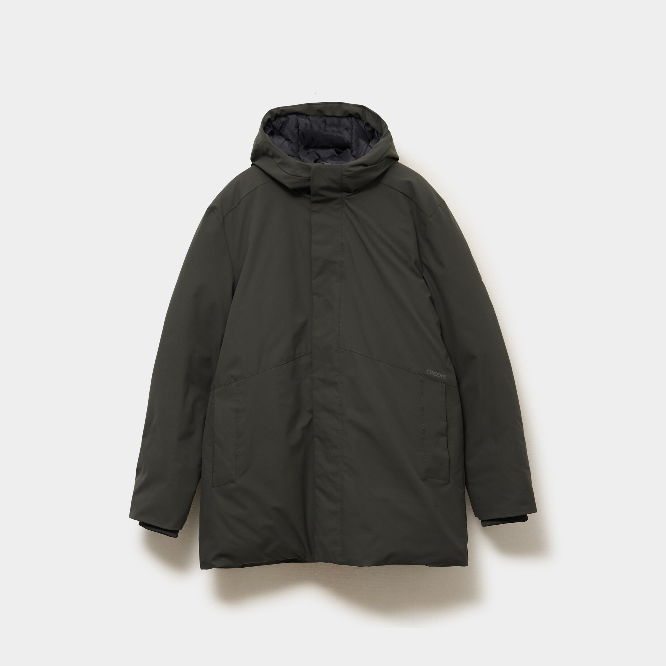 Parka mi-longue &agrave; capuche vert kaki homme