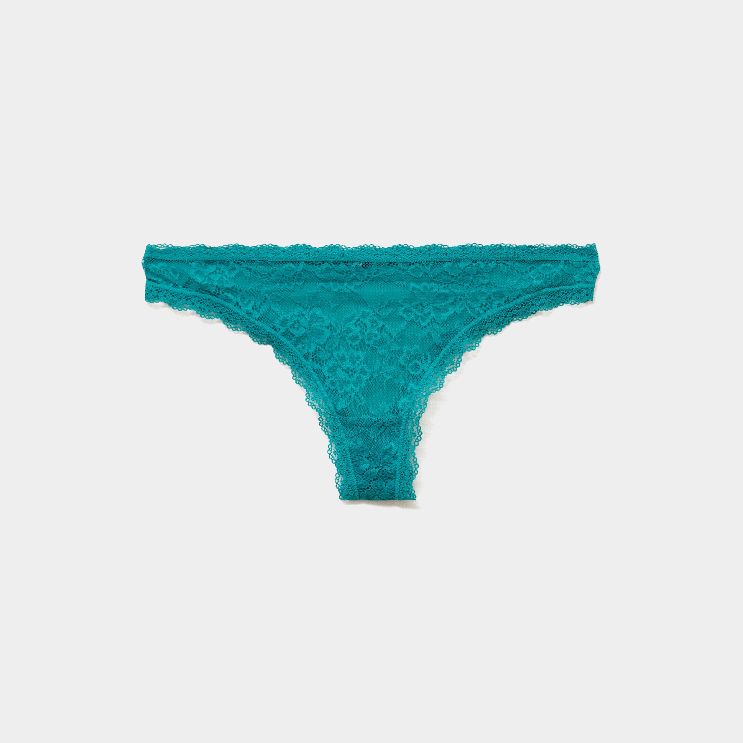 Tanga en dentelle doublure coton vert turquoise femme