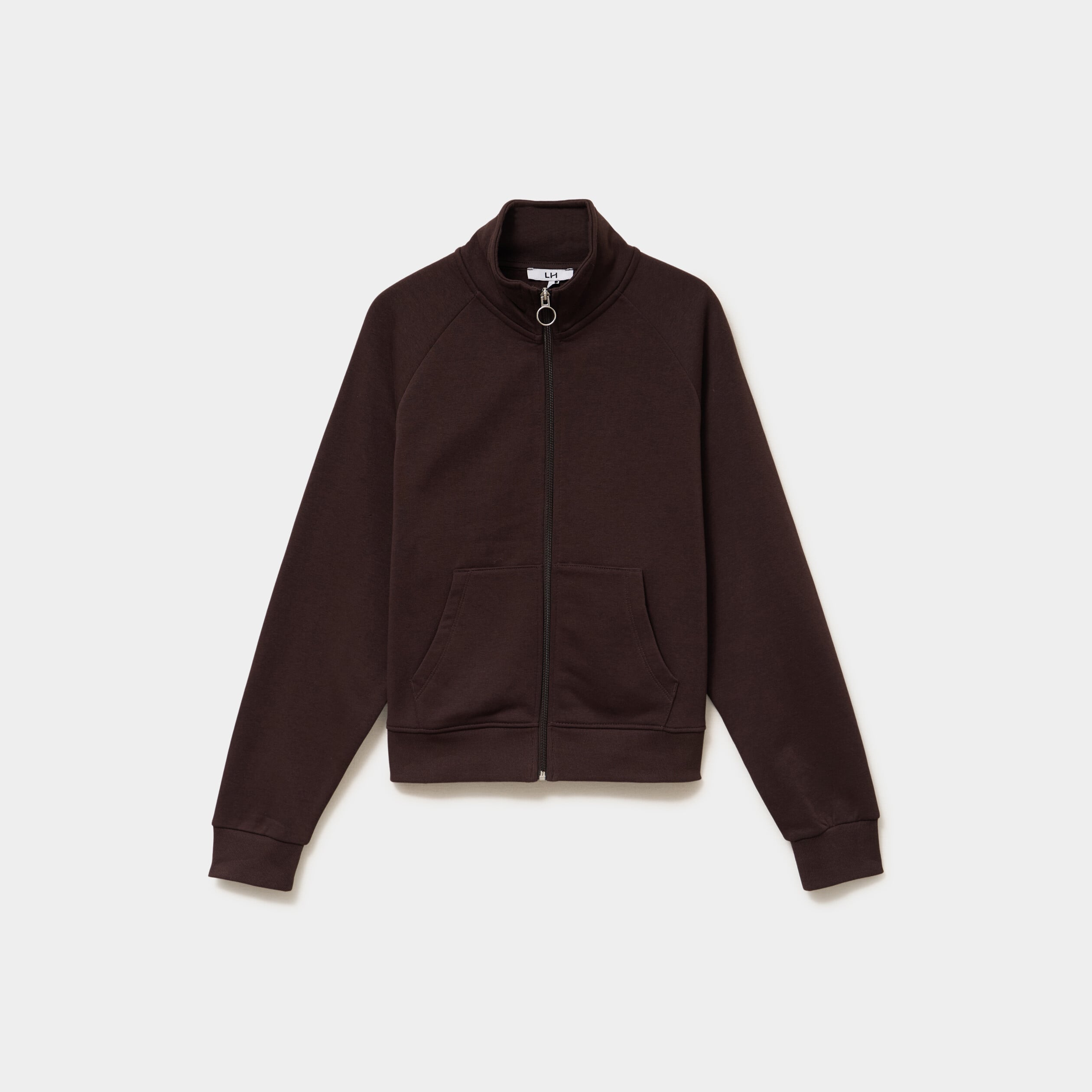 Sweat zipp&eacute; molleton col montant marron fonc&eacute; femme
